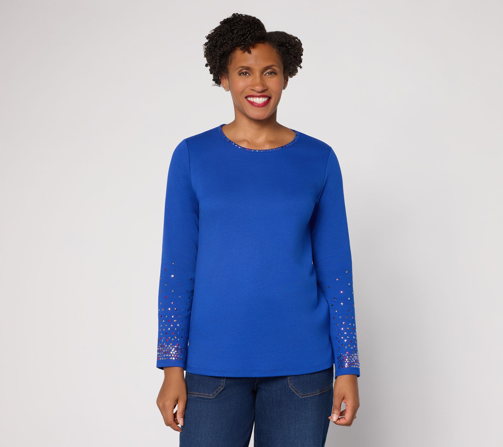 Quacker Factory Champagne Bubbles Sequin Sleeve Top