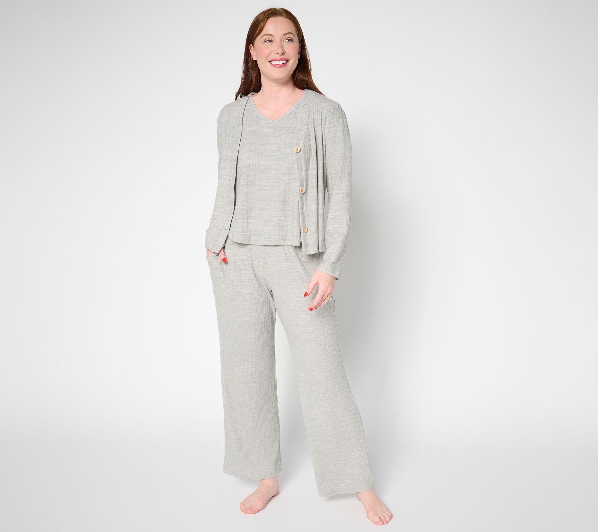 "As Is" MUK LUKS Petite Brushed Wide Rib Three Piece Lounge Set