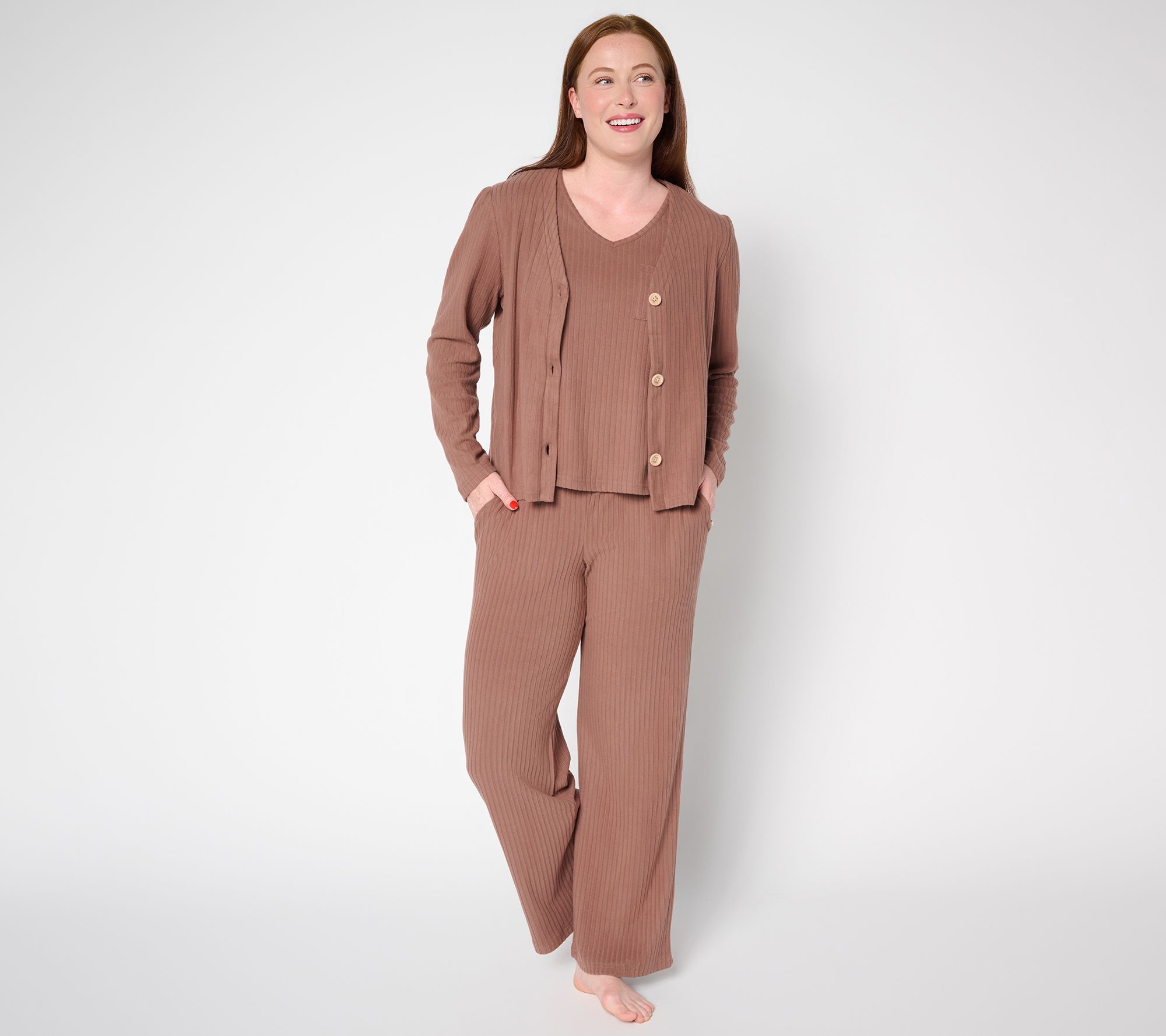 "As Is" MUK LUKS Petite Brushed Wide Rib Three Piece Lounge Set