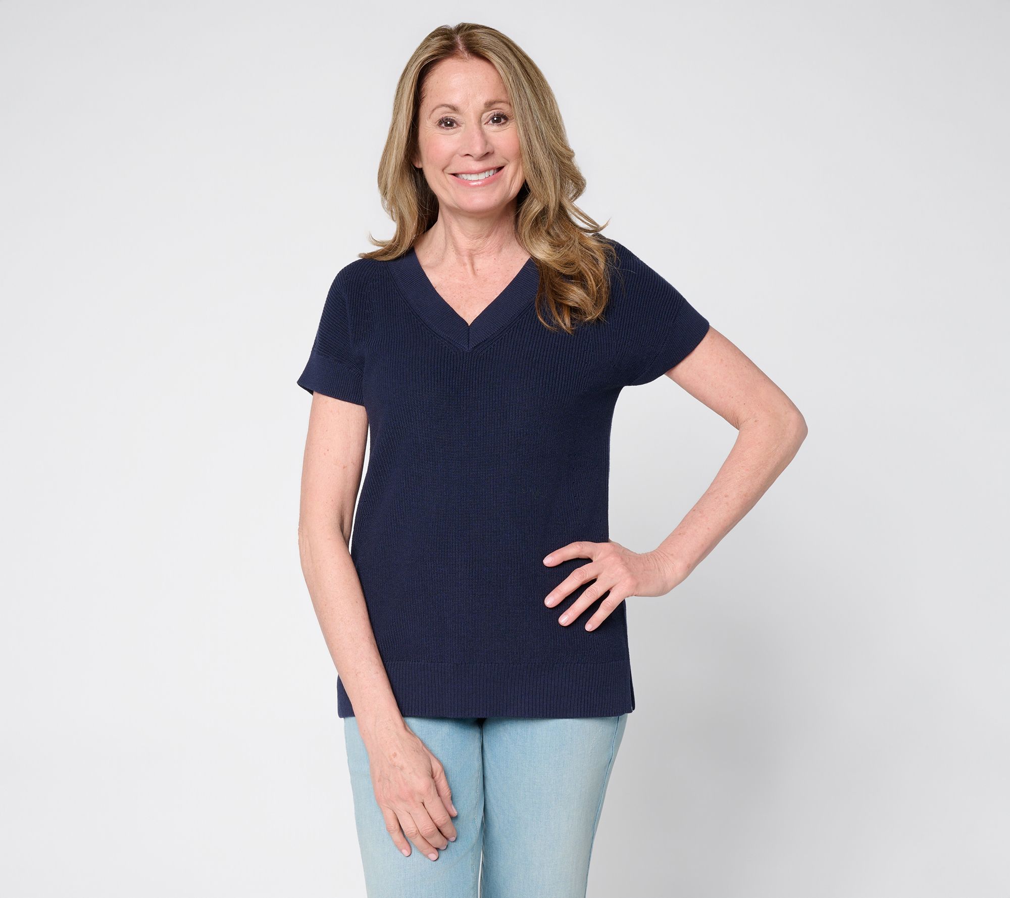 Belle by Kim Gravel Skinny Shaker V-Neck Dolman Sleeve Sweater