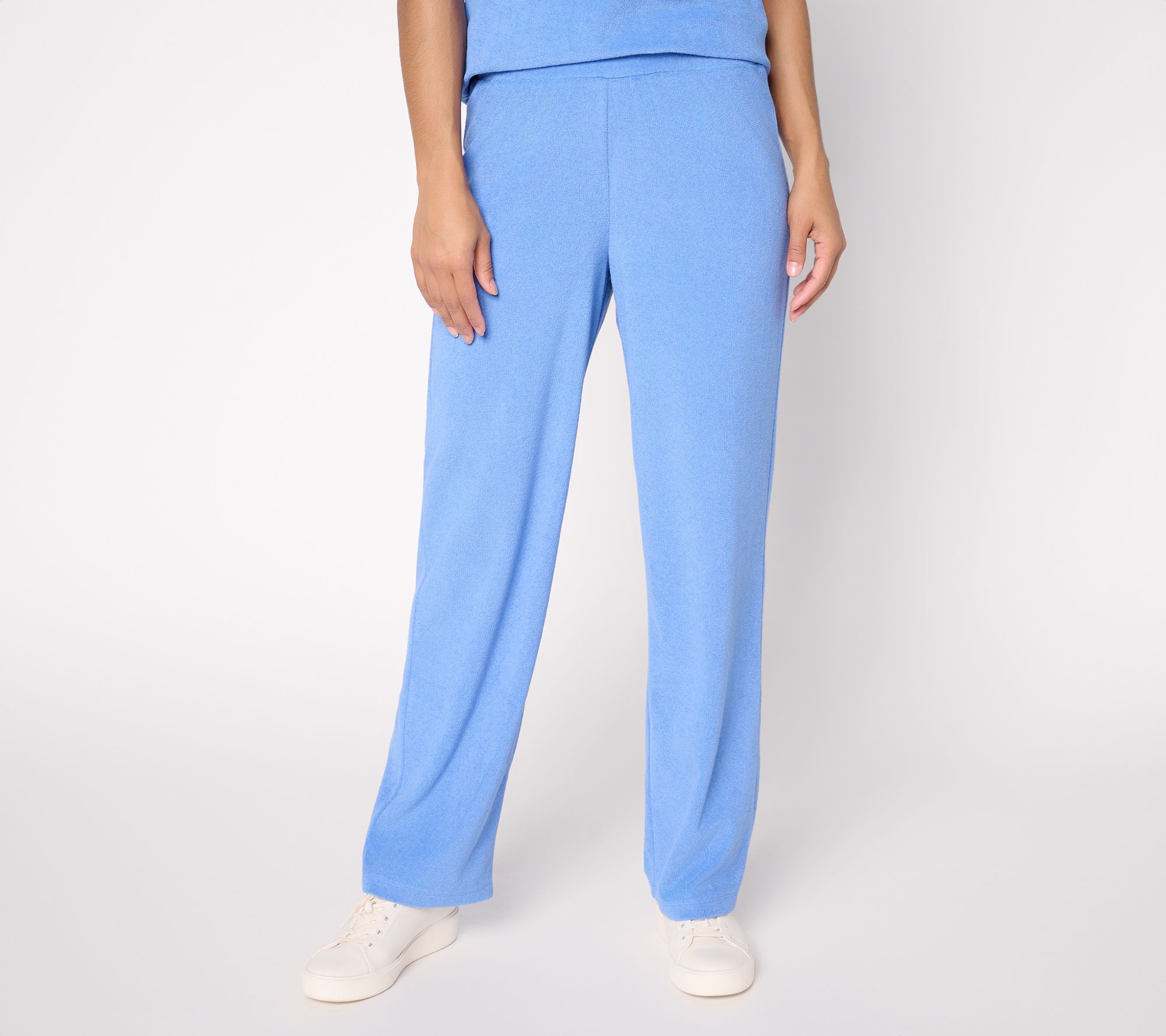 Susan Graver Weekend Regular Terry Straight Leg Pants with Smocked Waist