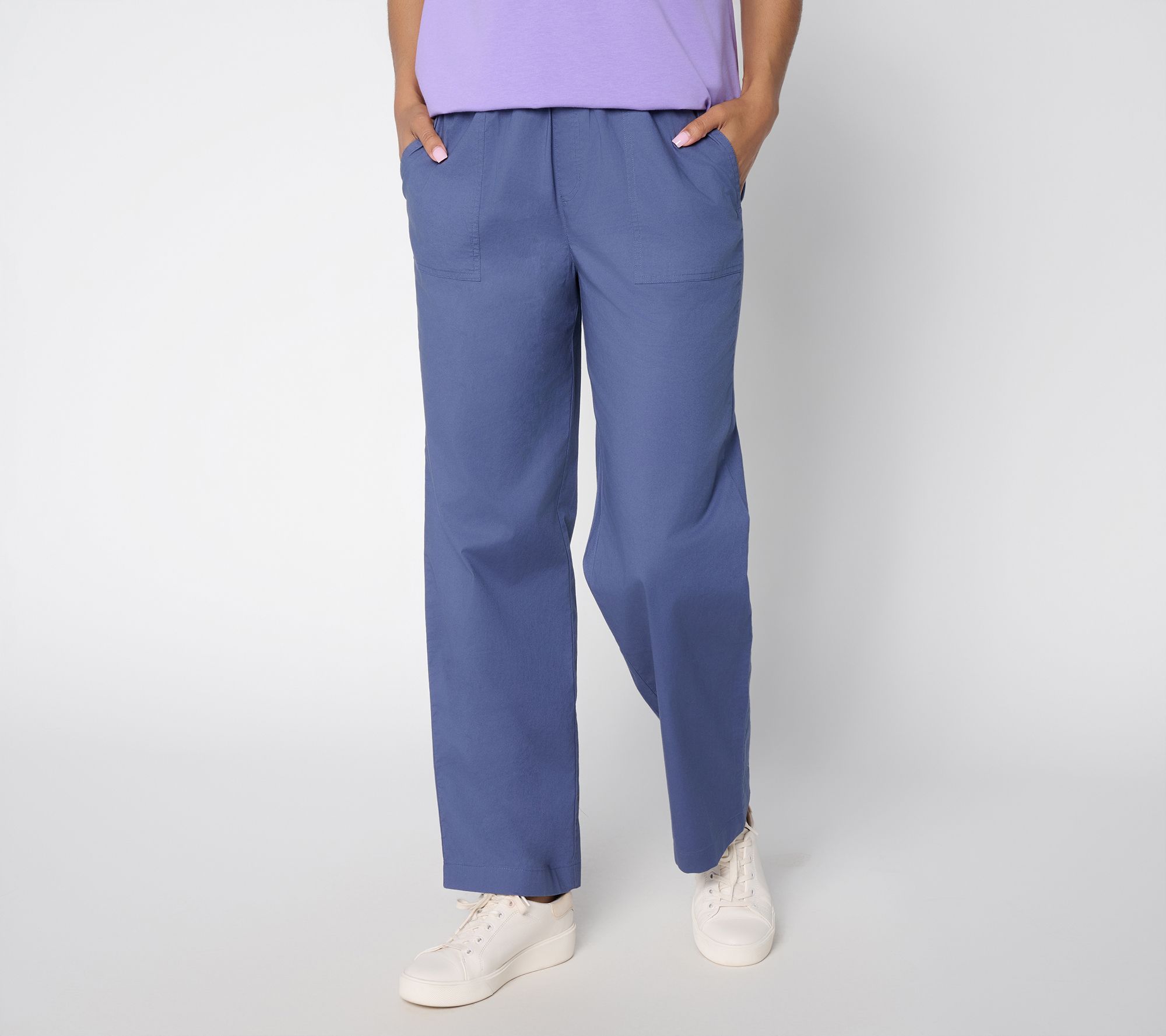 Denim & Co. Petite Stretch Poplin Straight-Leg Pants