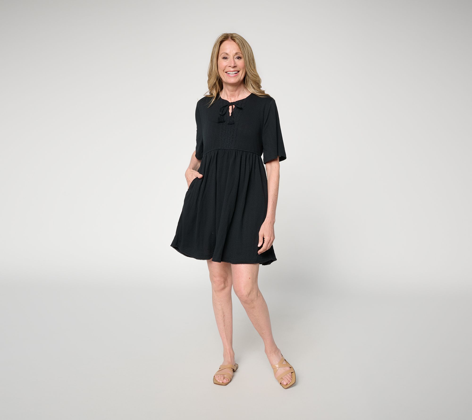 MUK LUKS Lace Detail Dress with Tassel Ties