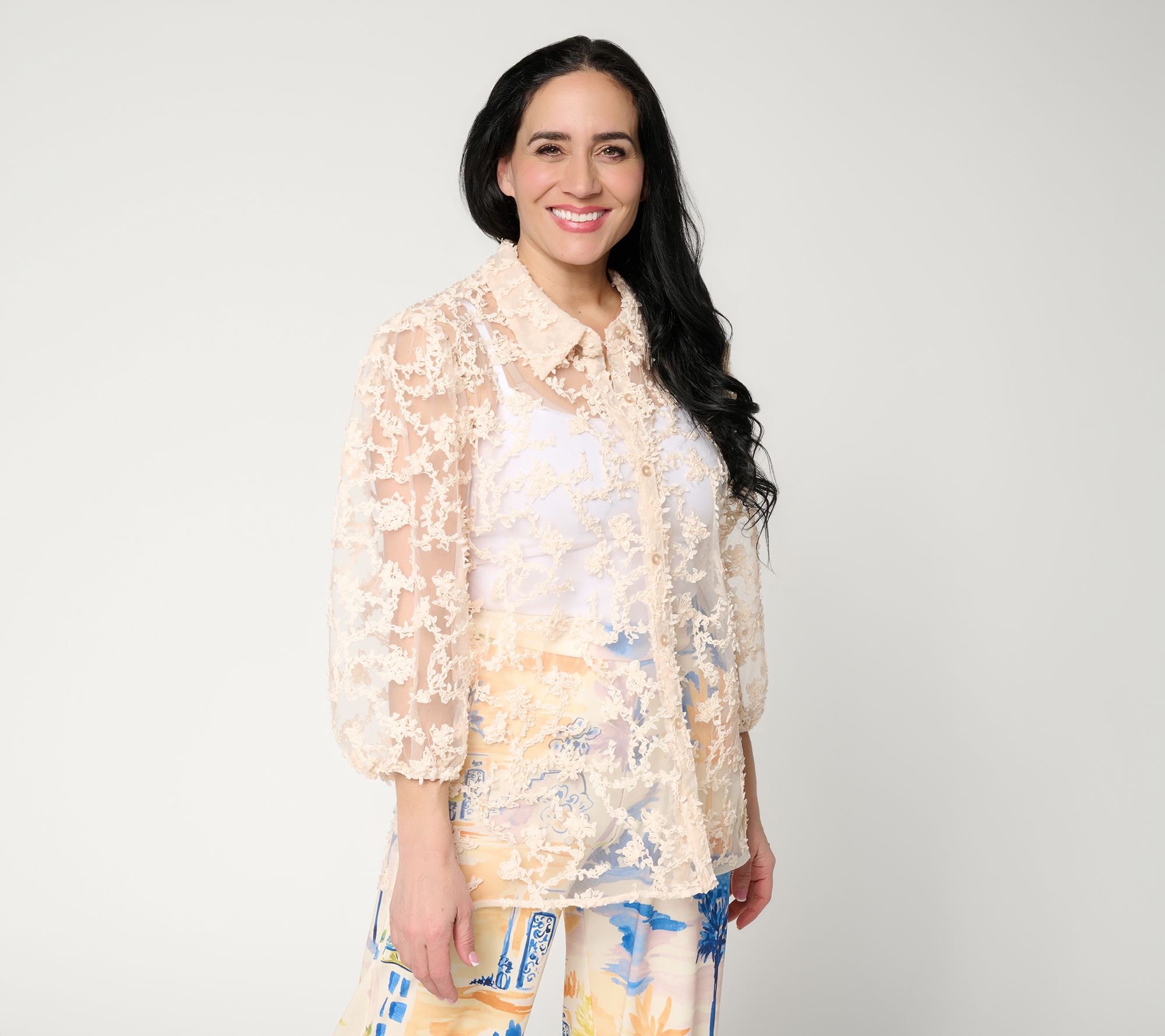 Dennis Basso Regular Texture Knit Mesh Button Front Shrug