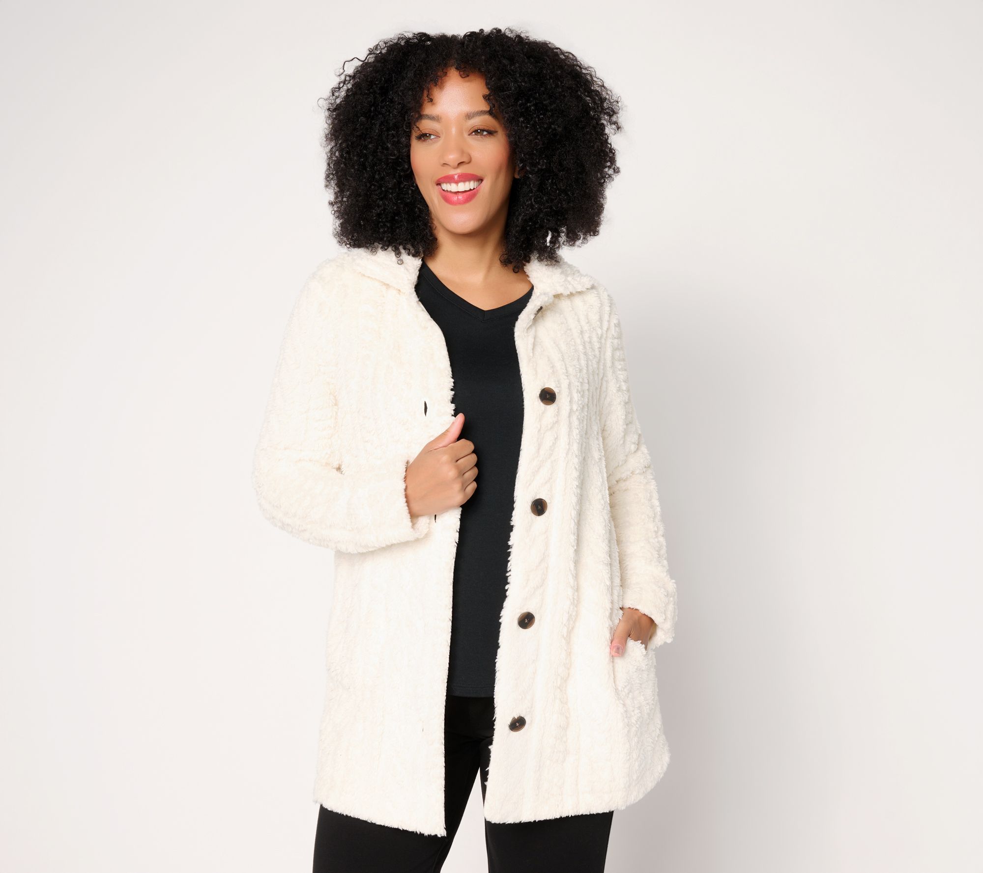 "As Is" Cuddl Duds Sculpted Sherpa Shacket