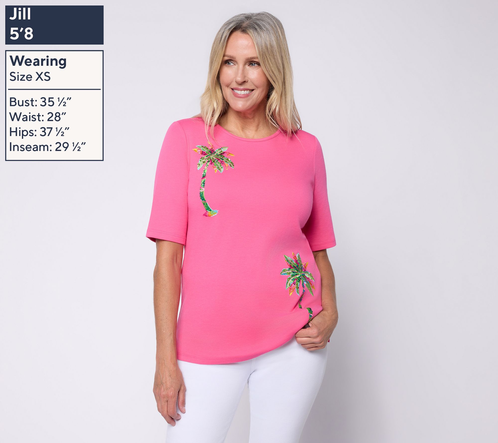Quacker Factory Preppy Palms Elbow Sleeve Top - QVC.com