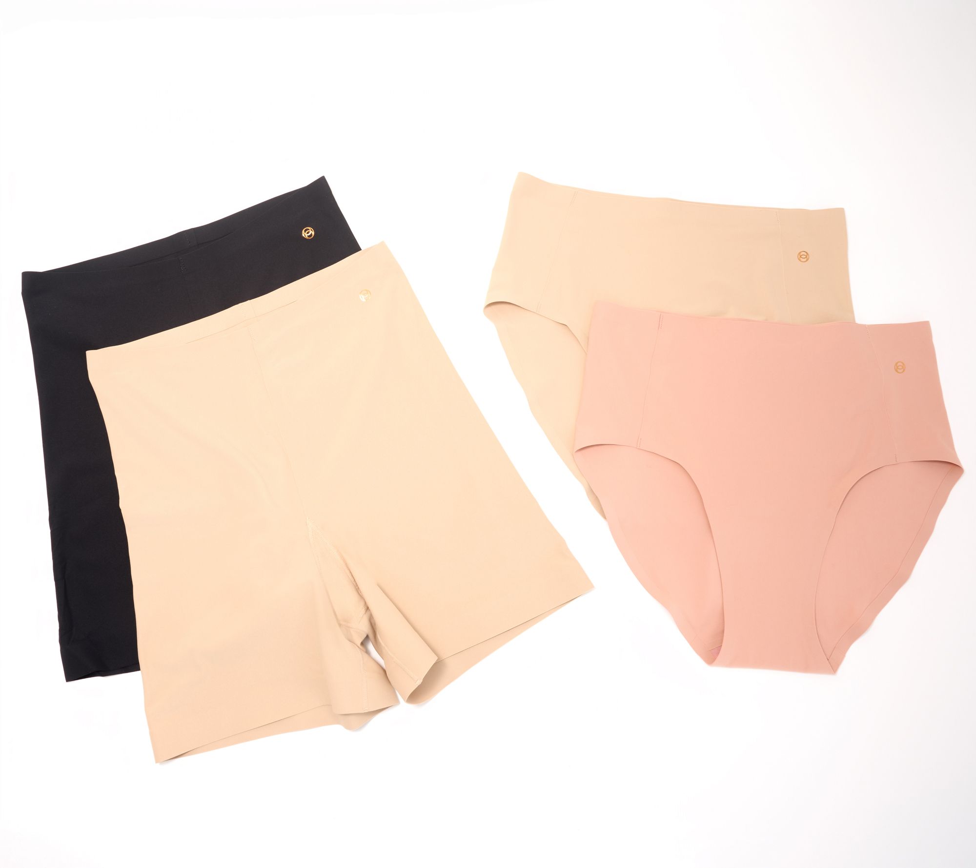 Evelyn & Bobbie High-Waisted Retro Bikini Panties & Slip Short Set of 4