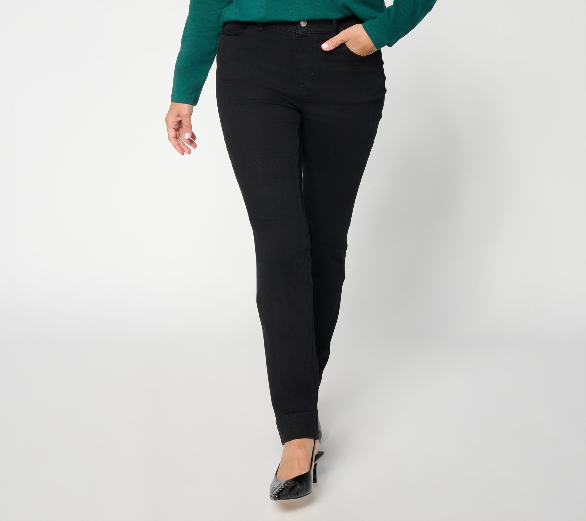  Denim & Co. Petite Black So Soft Denim Straight- Leg Jeans