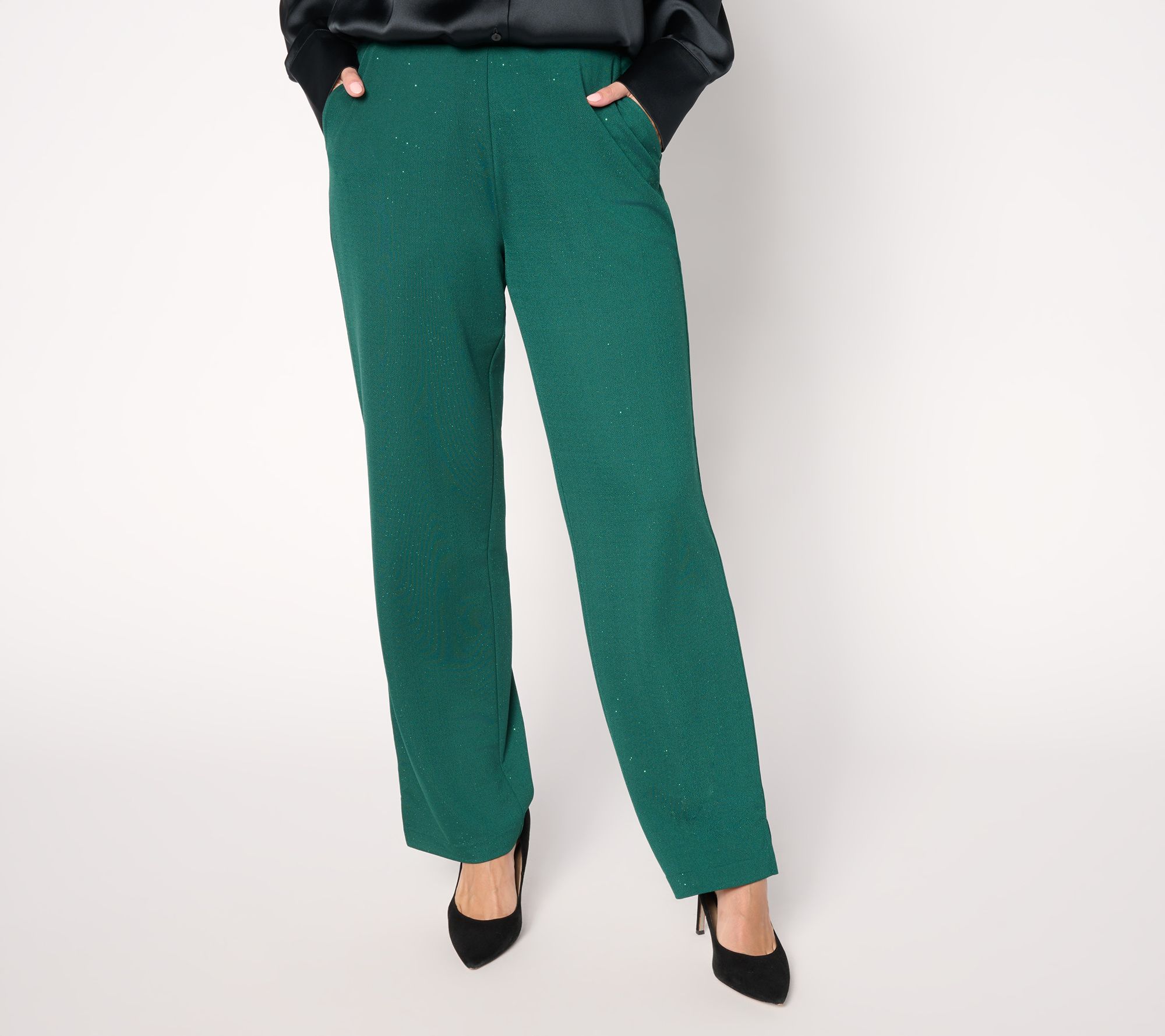 "As Is" Joan Rivers Regular Full Leg Sparkle Crepe Pants