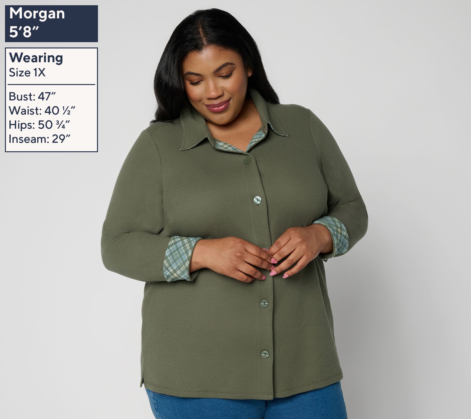 Denim & Co. Waffle Knit Button Front Long Sleeve Shirt | QVC