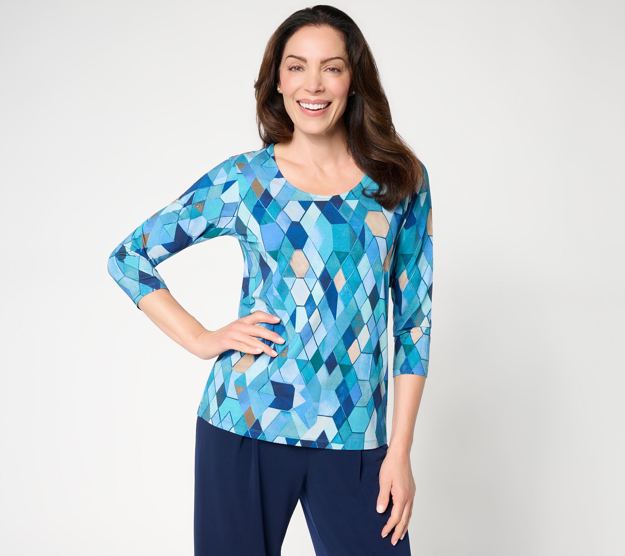 Susan Graver Printed Rayon Allure Knit Scoop Neck Top