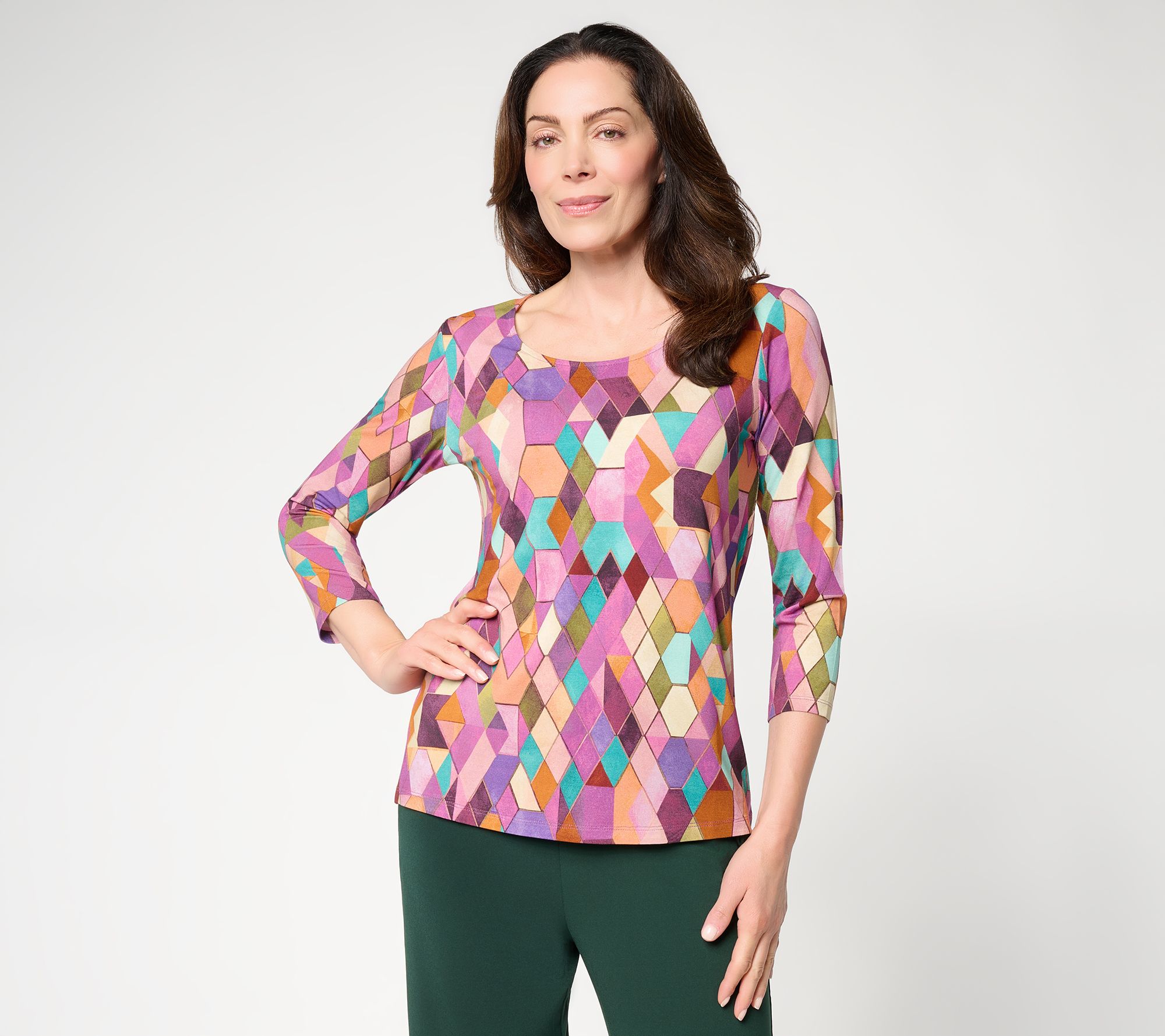 Susan Graver Printed Rayon Allure Knit Scoop Neck Top