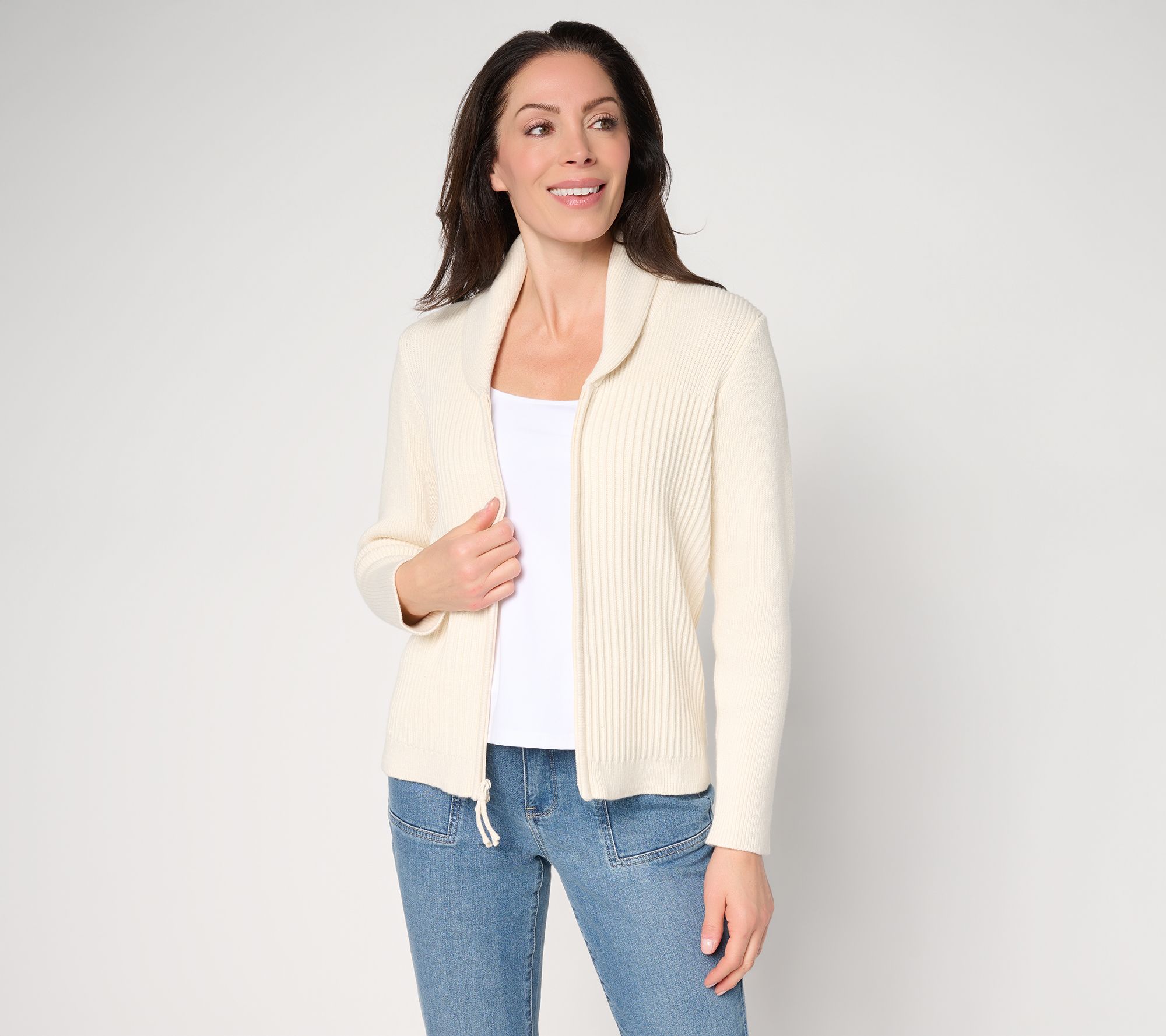 "As Is" BEAUTIFUL by Lawrence Zarian Shawl Collar Zip Cardigan