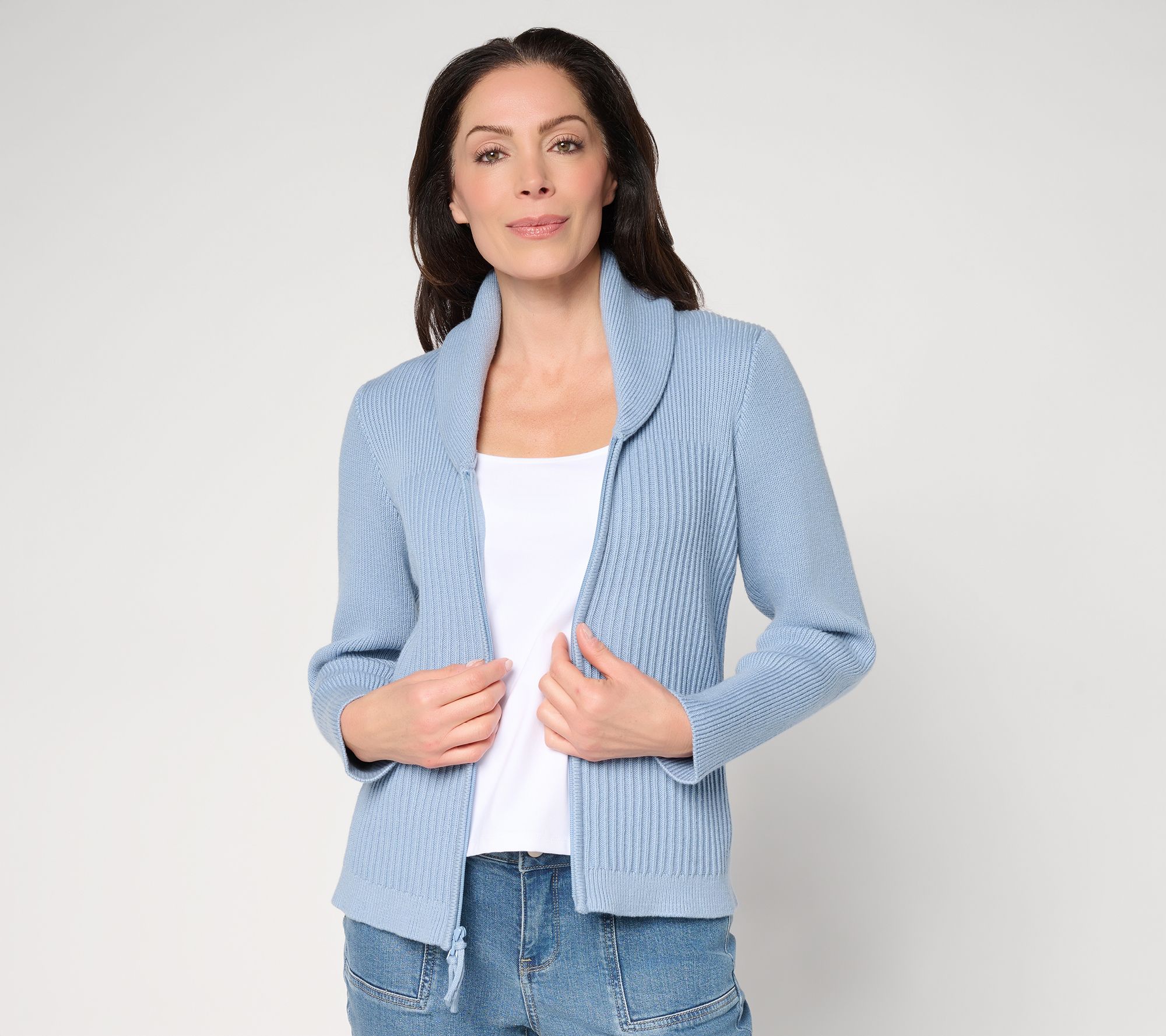 "As Is" BEAUTIFUL by Lawrence Zarian Shawl Collar Zip Cardigan