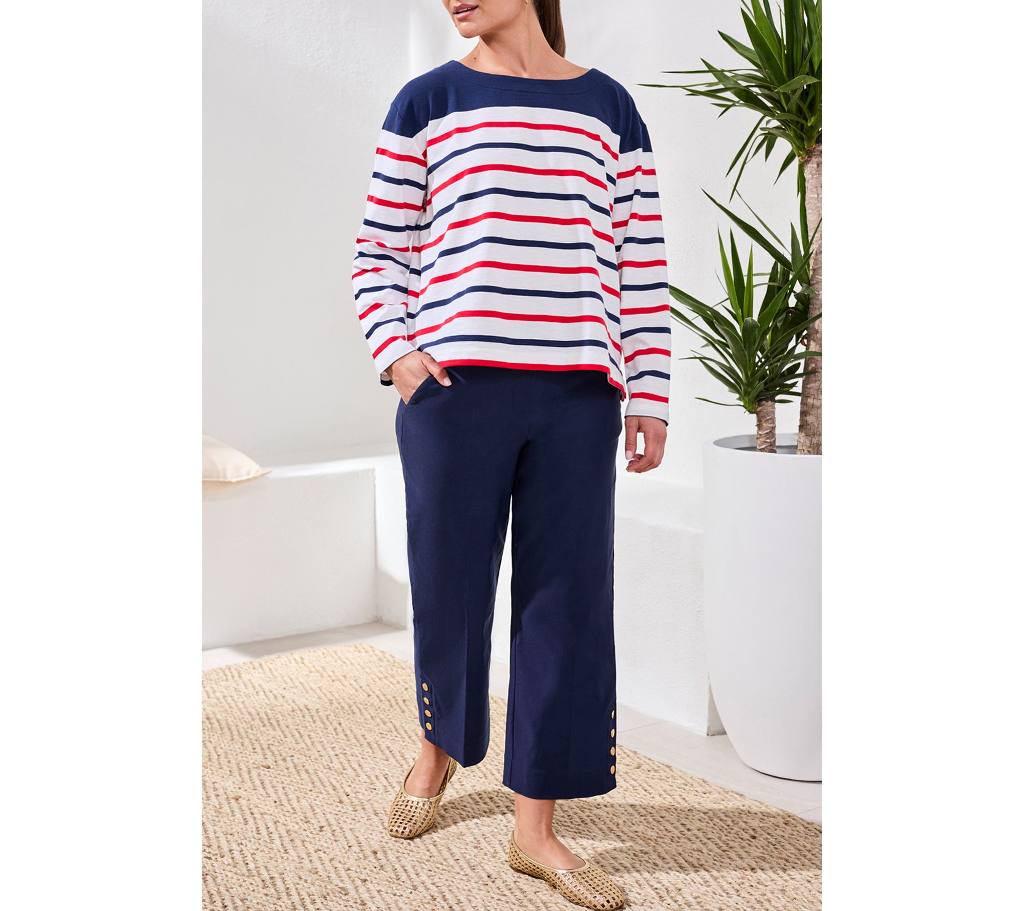 Tribal Yarn Dye Slub Knit Boat Neck Top