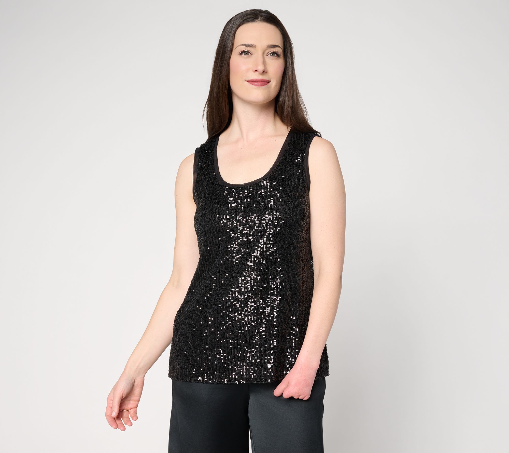 "As Is" Dennis Basso Sequin Mesh Scoop Neck Tank