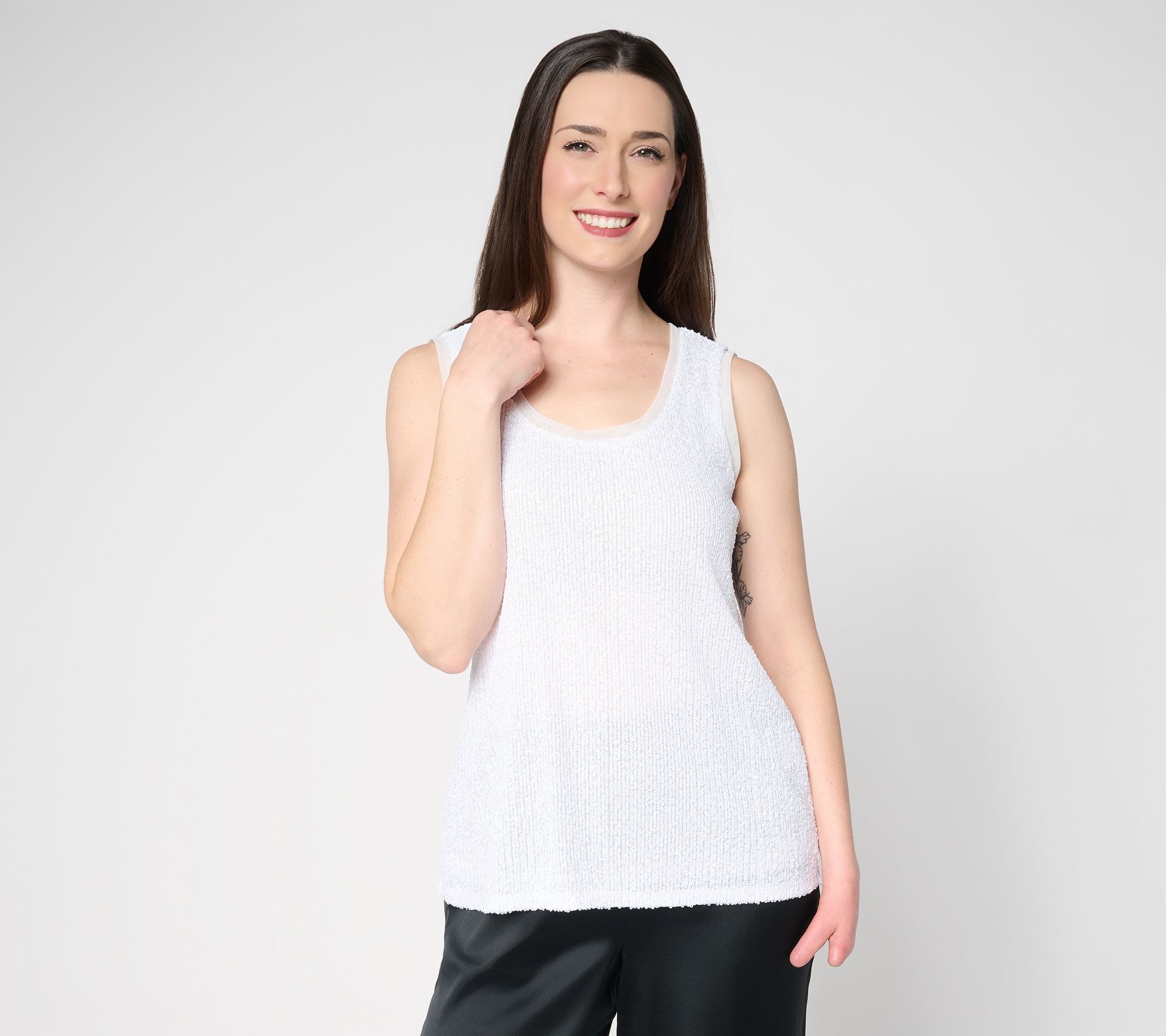 "As Is" Dennis Basso Sequin Mesh Scoop Neck Tank