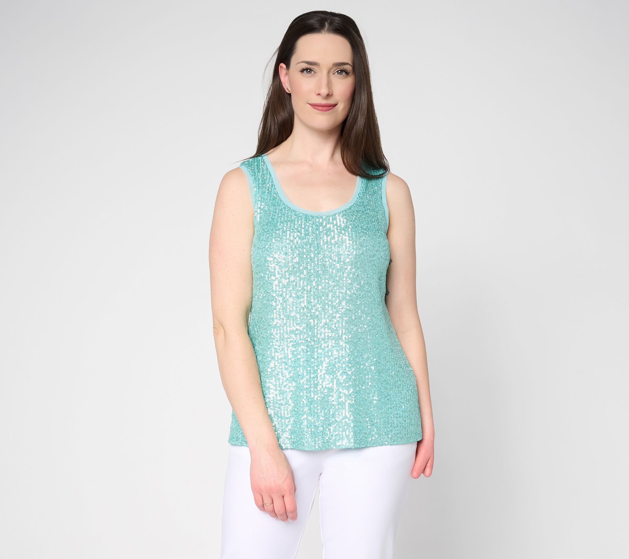 "As Is" Dennis Basso Sequin Mesh Scoop Neck Tank