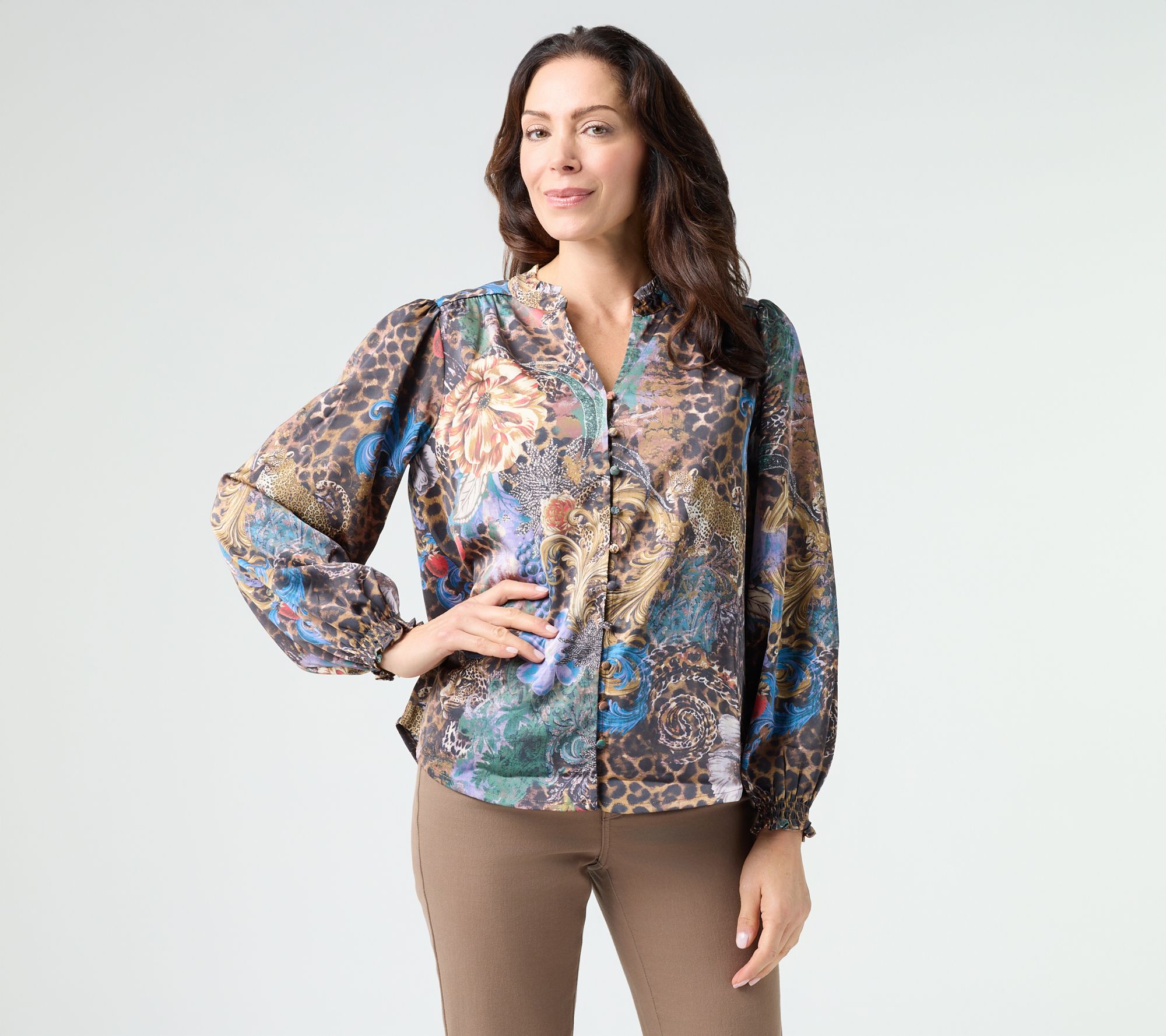 nicole by Nicole Miller Joni Silk Ruffle Neck Blouse