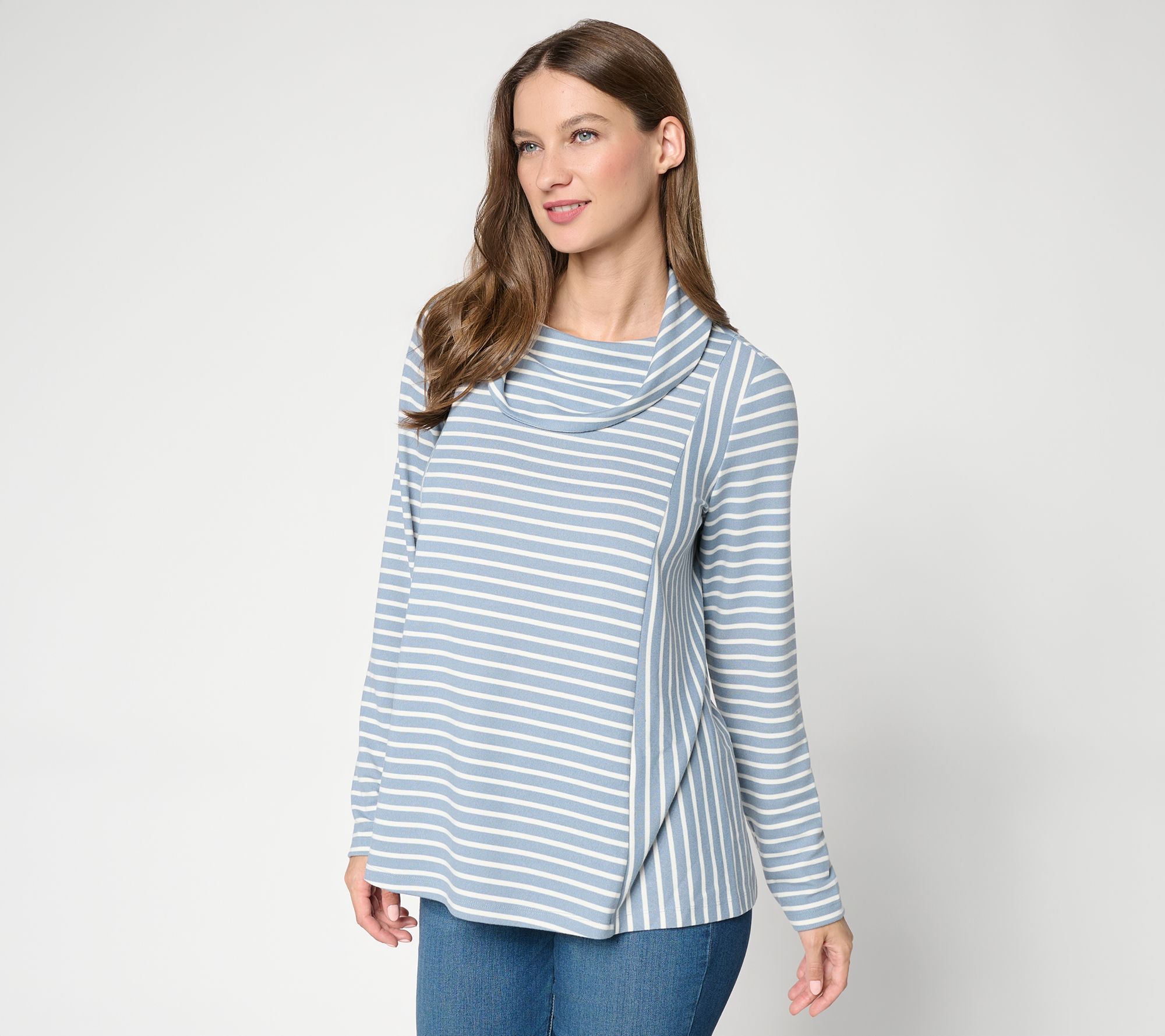 Denim & Co. Heavenly Jersey Striped Cowl Neck Long Sleeve Top