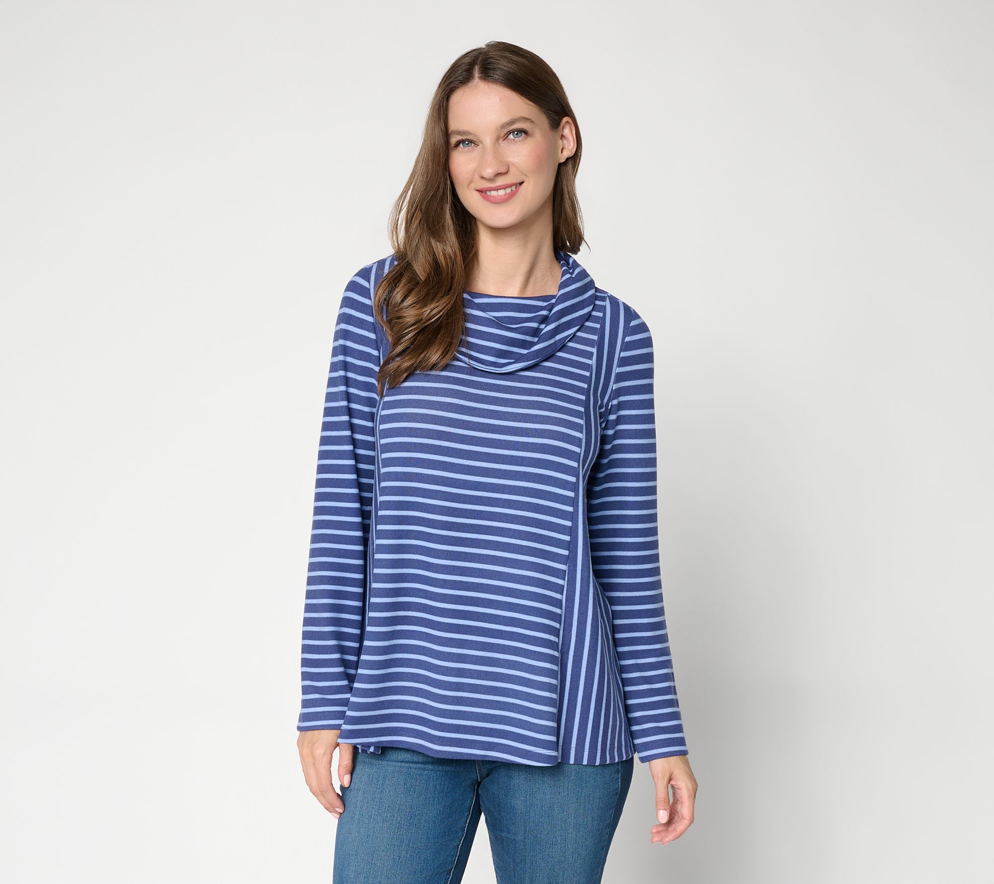Denim & Co. Heavenly Jersey Striped Cowl Neck Long Sleeve Top