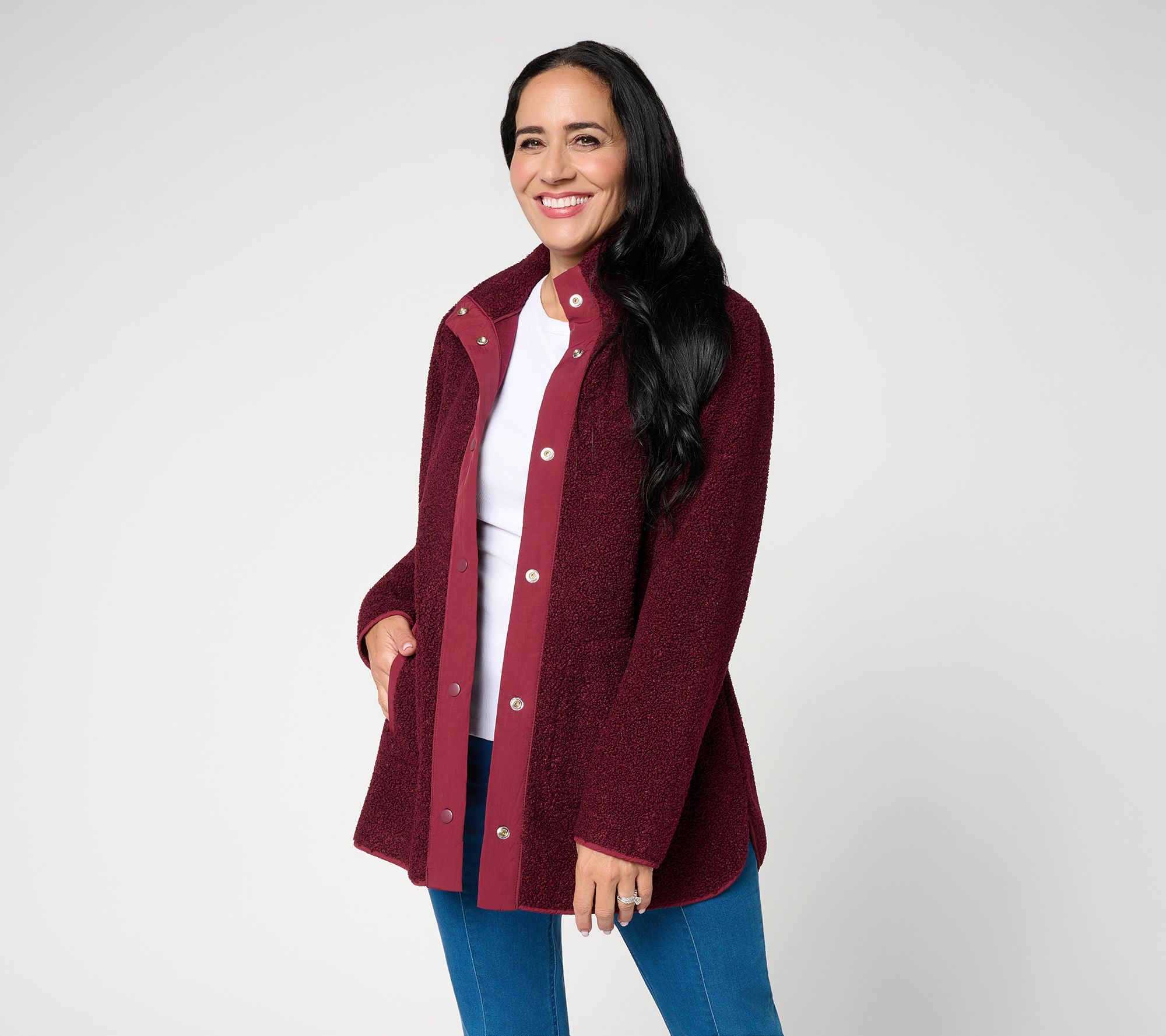 Susan Graver Regular Sherpa Snap Front Jacket