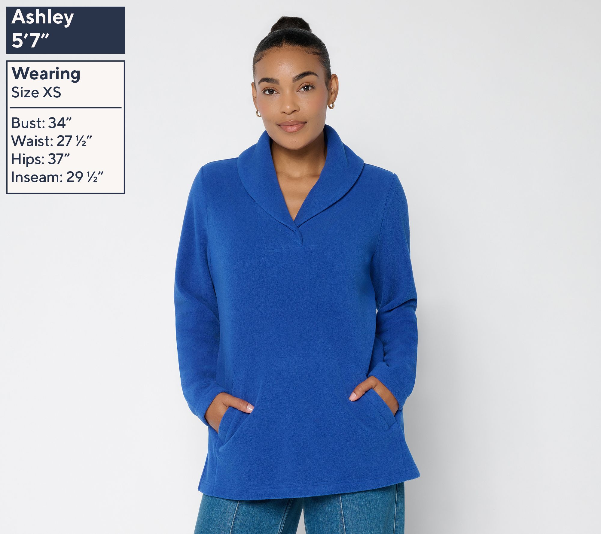 Denim & Co. Regular Fleece Shaw Collar Tunic | QVC