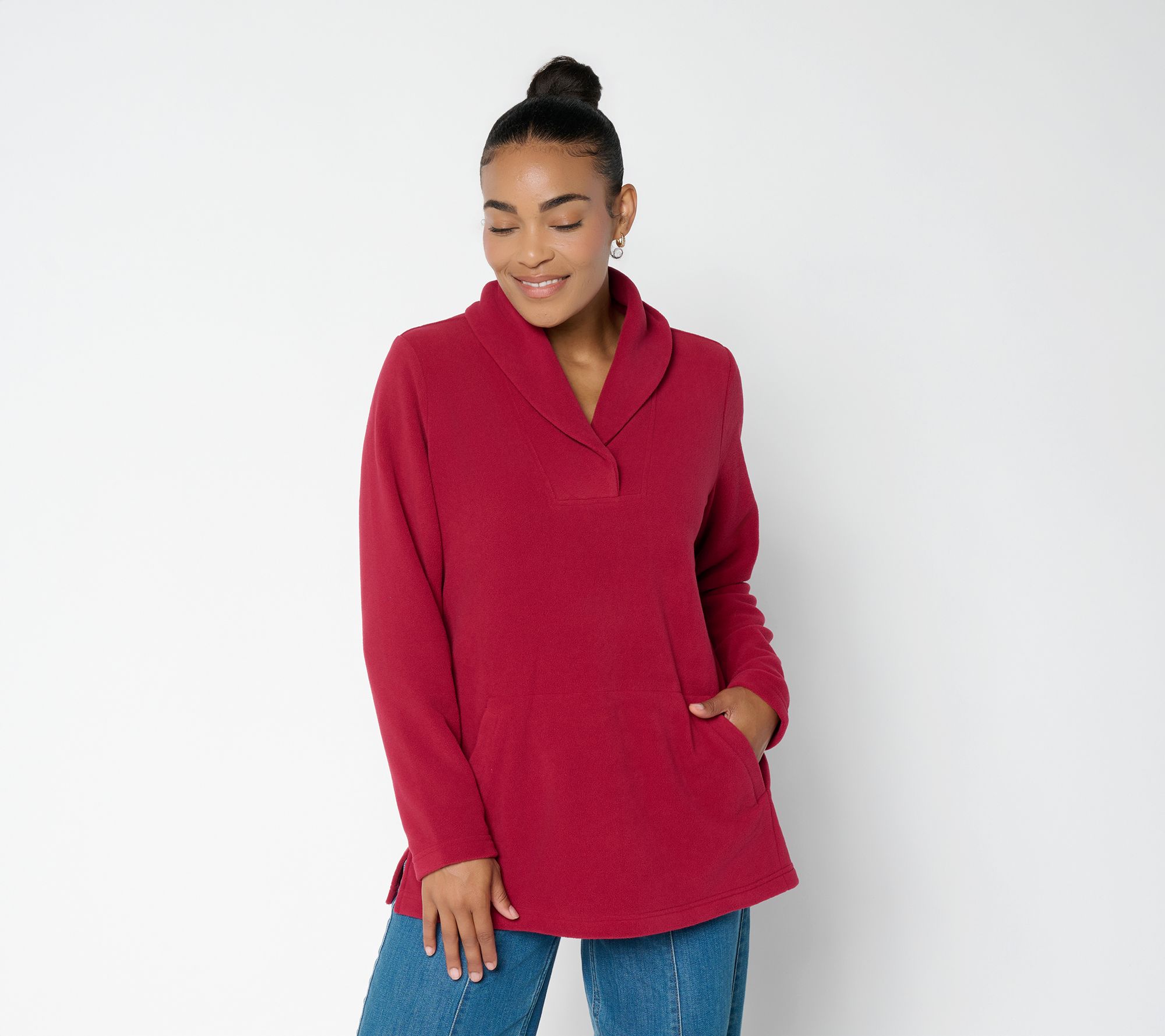 Denim & Co. Regular Fleece Shaw Collar Tunic