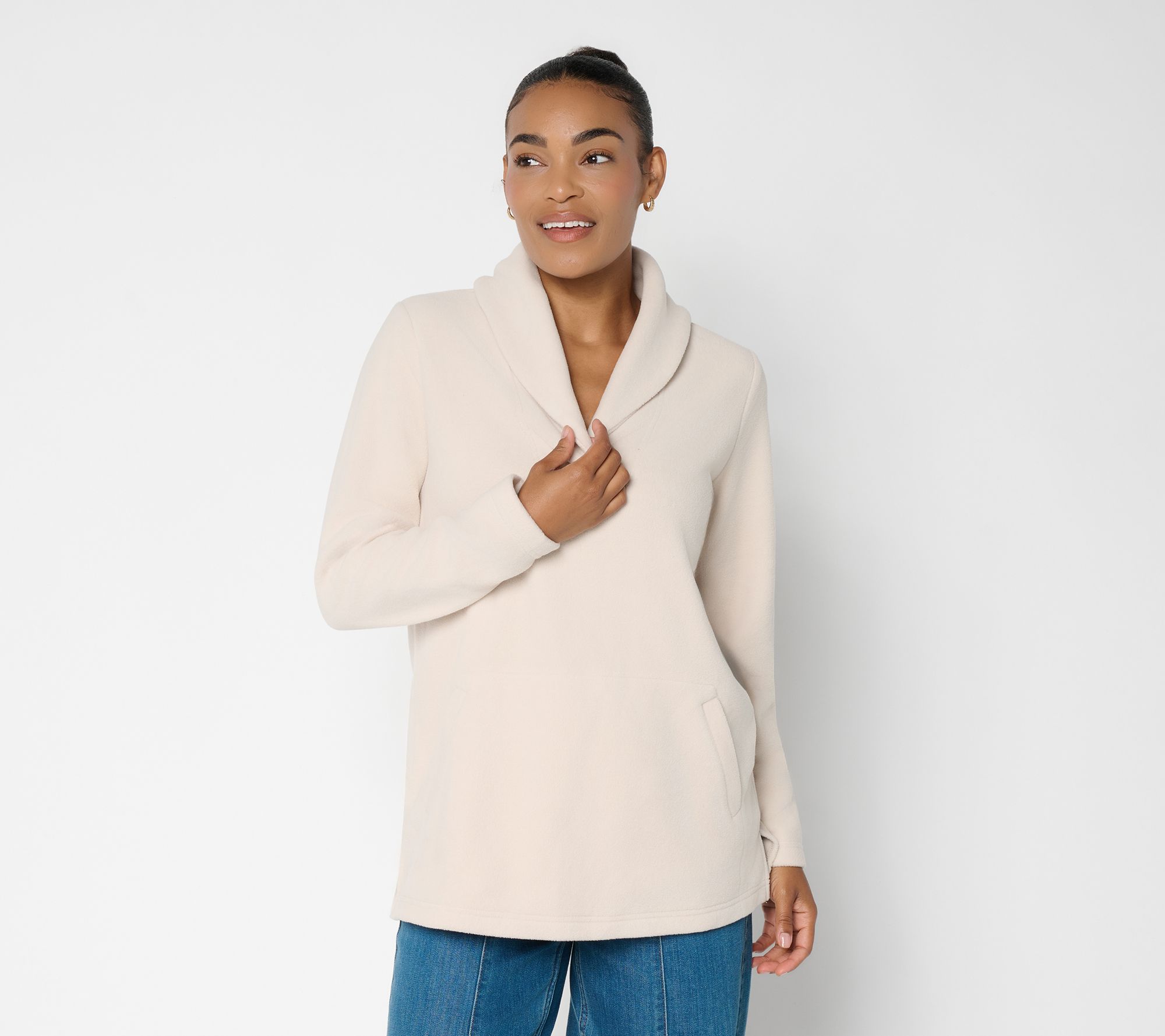 Denim & Co. Regular Fleece Shaw Collar Tunic