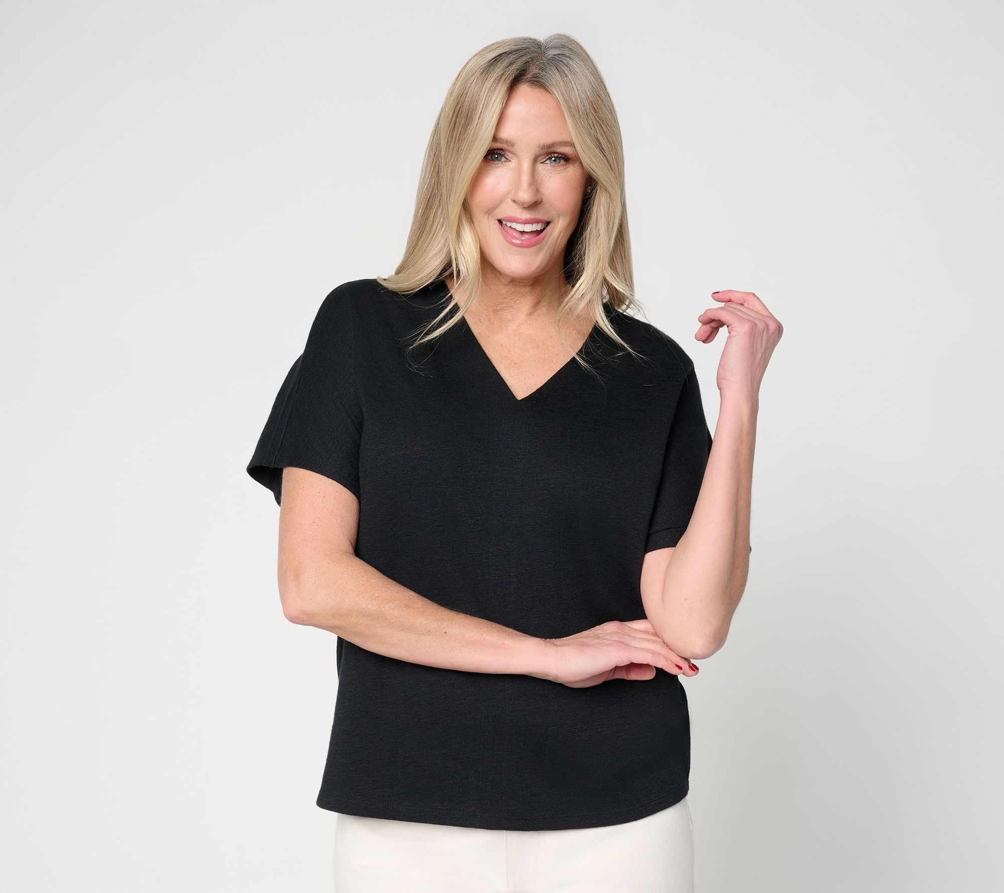 "As Is" Carla Rockmore Collection V-Neck Dolman Slub Knit Tee