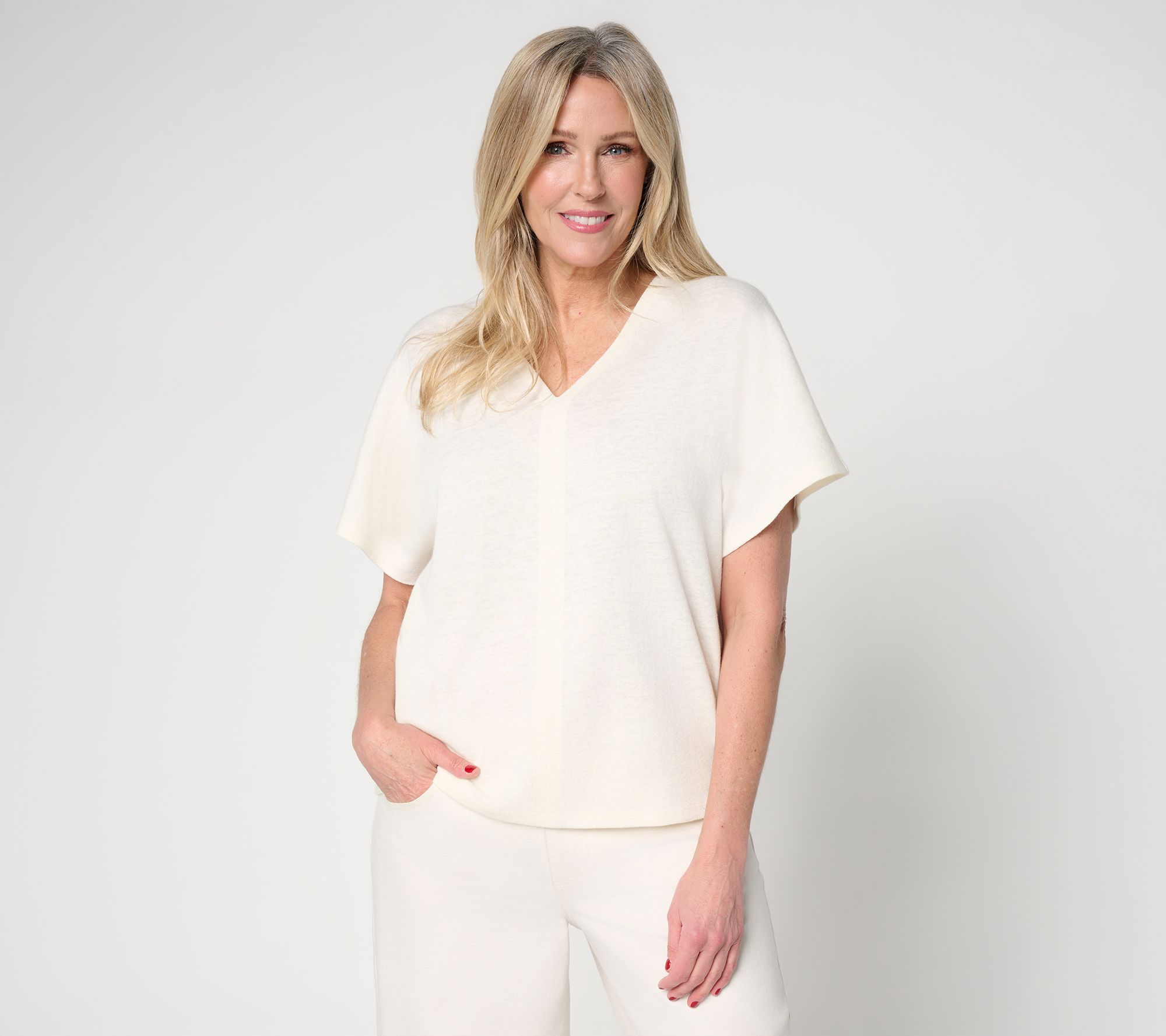 "As Is" Carla Rockmore Collection V-Neck Dolman Slub Knit Tee