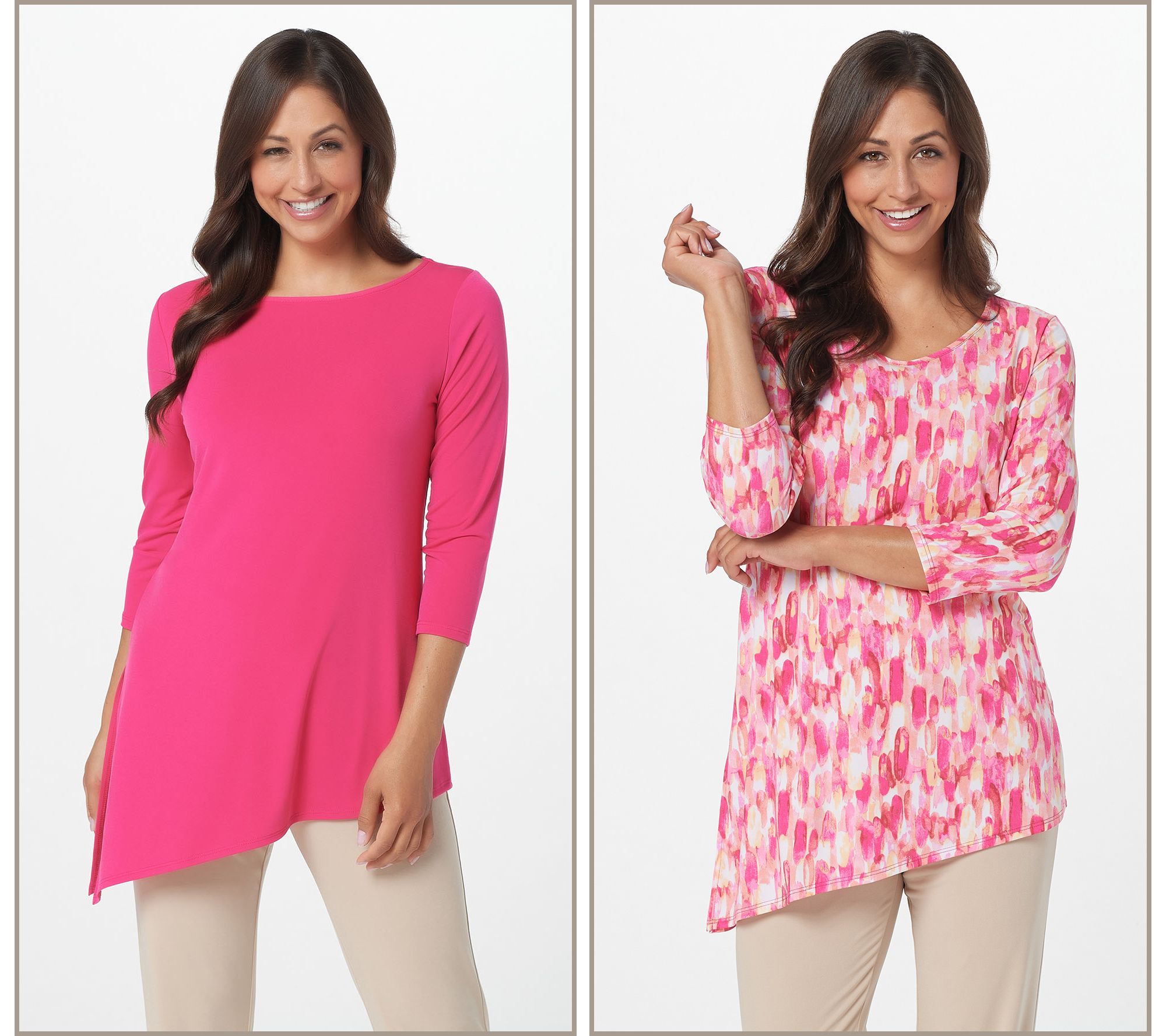 "As Is" Susan Graver Print & Solid Set of 2 Liquid Knit Tops