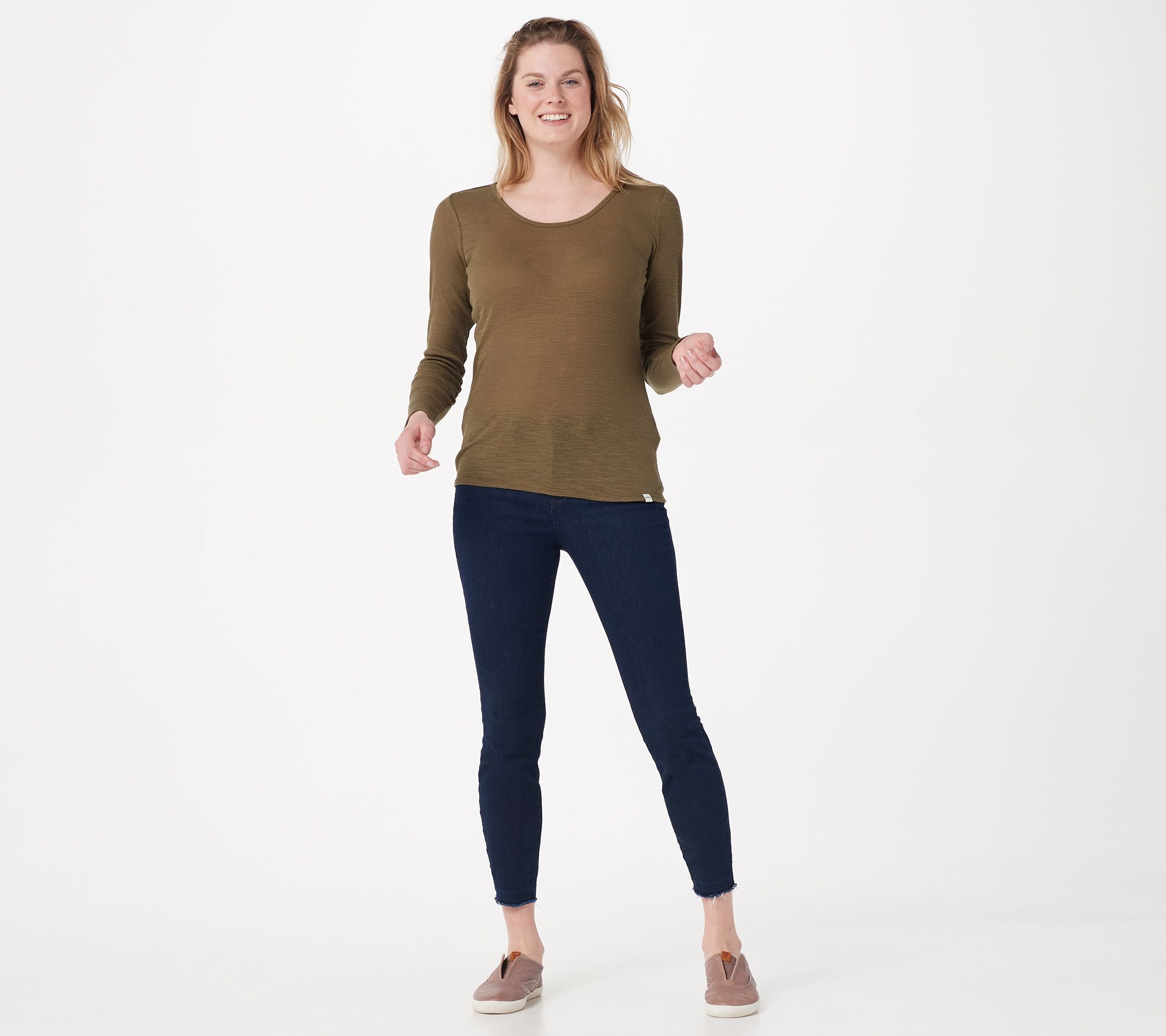 NYDJ Forever Comfort Ribbed Long-Sleeve Scoop-Neck Top - QVC.com