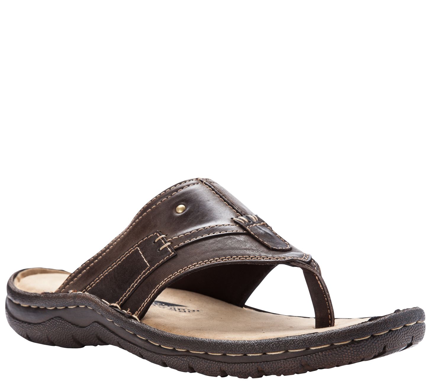 Propet Men's Wide Based Leather Flip-Flop Sandals - Jonas - QVC.com