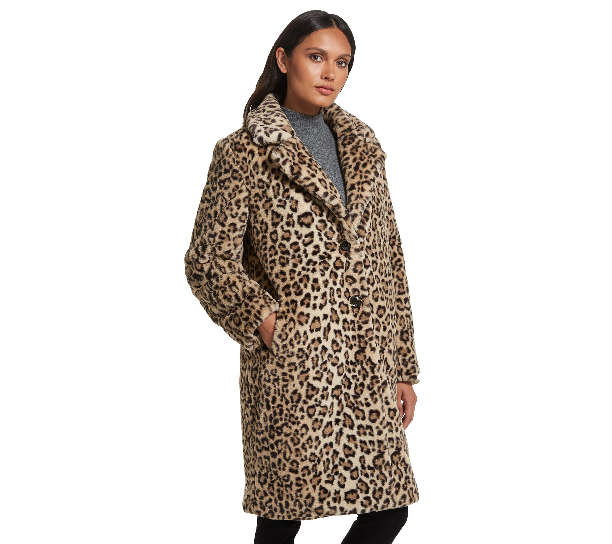 Gallery Faux Fur Leopard Walker Coat - QVC.com