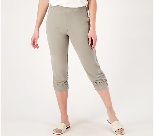 Susan Graver Petite Liquid Knit Slim-LegRuched Capri Pants