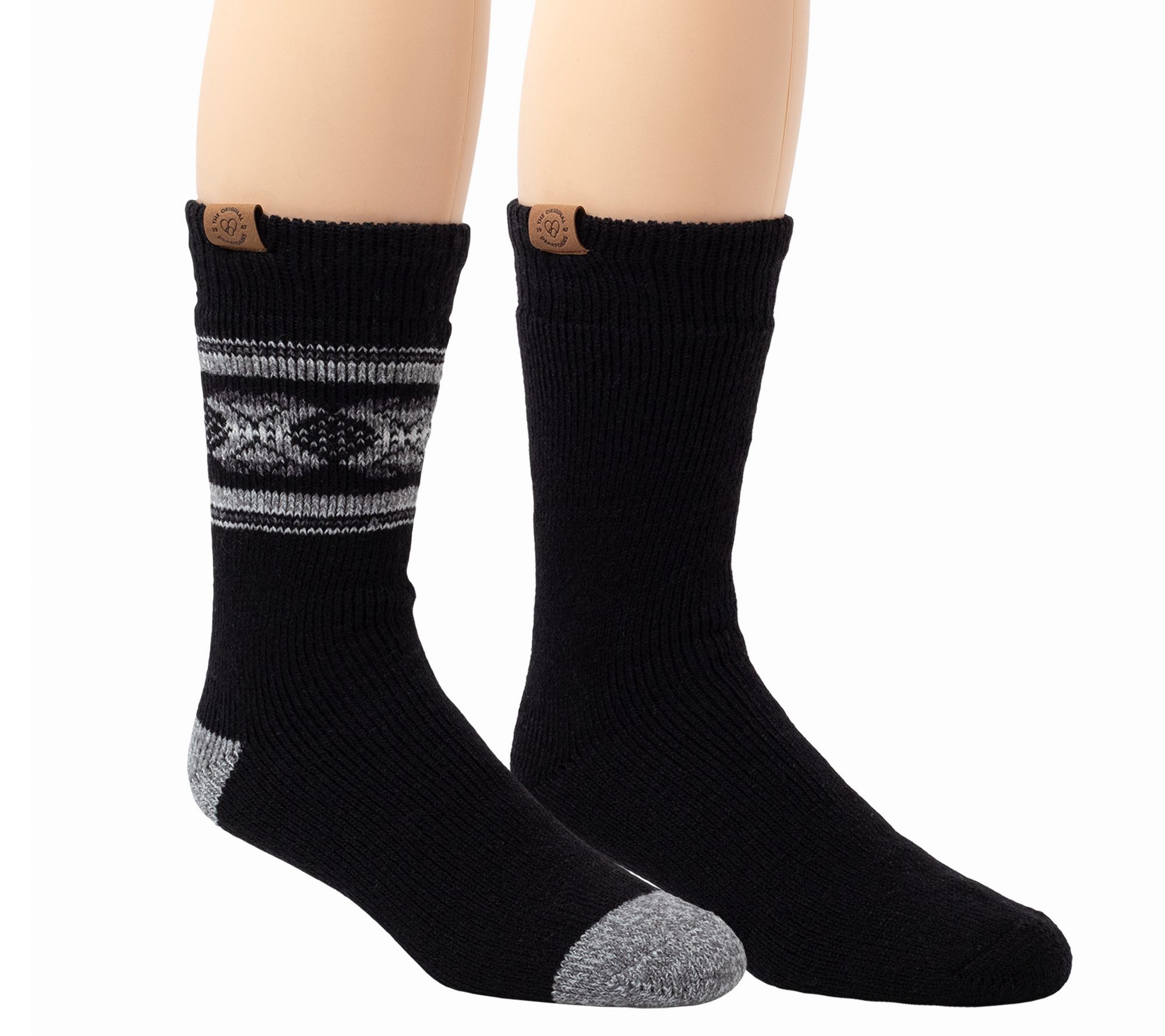 Deerfoams Men's 2 Pair Pack Border Fair Isle+Solid Heat Socks