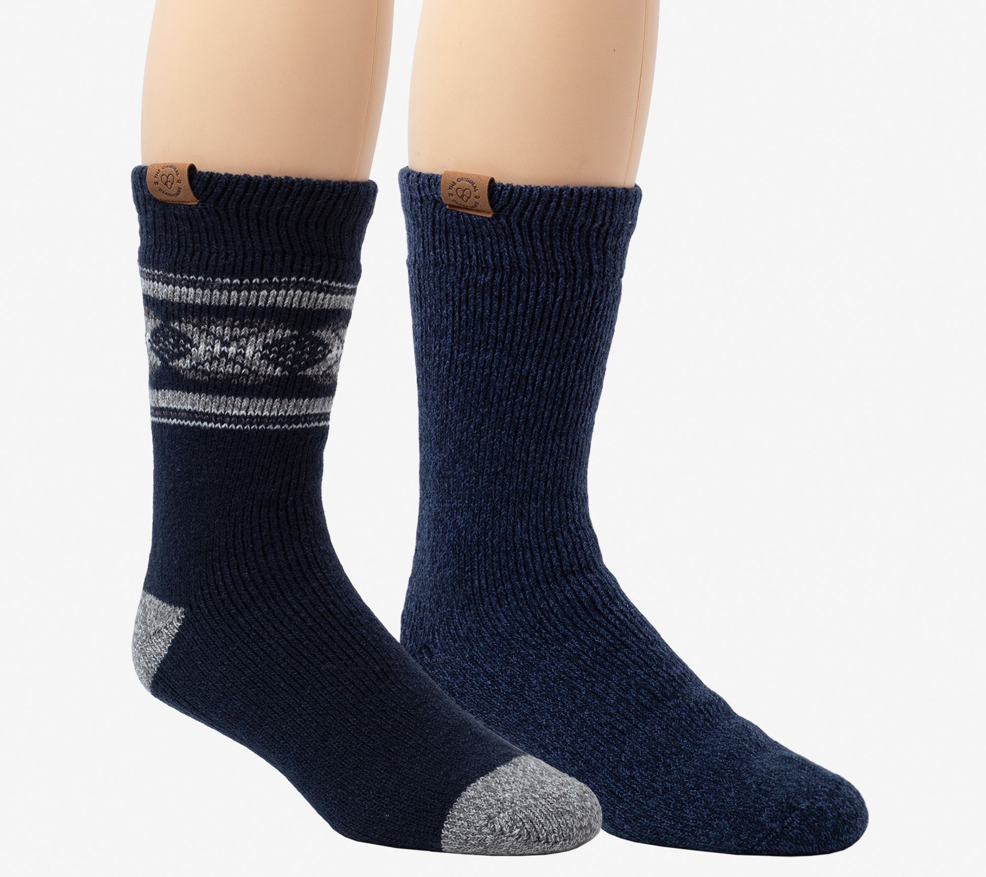 Deerfoams Men's 2 Pair Pack Border Fair Isle+Solid Heat Socks