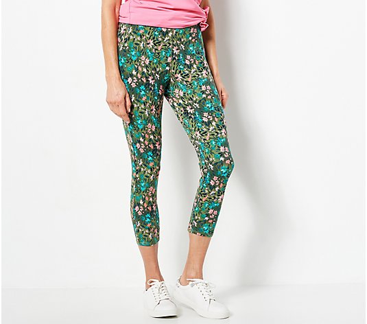 Denim & Co. Active Printed Duo Stretch Pull On Crop Legging