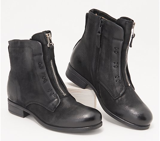 Miz Mooz Leather Wide Width Zip Front Ankle Boots - Story