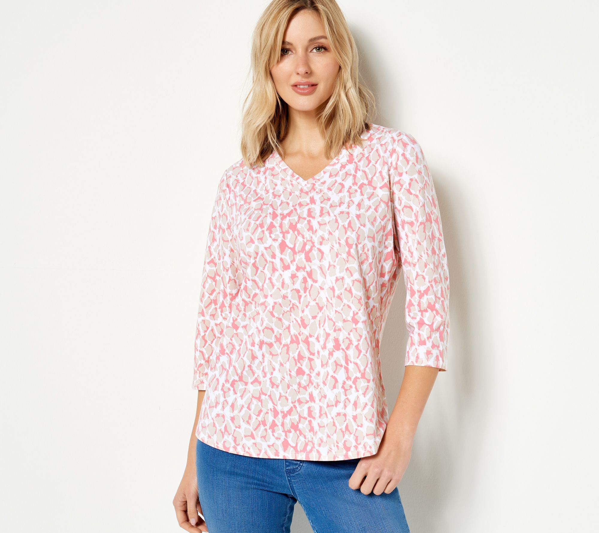 "As Is" Belle by Kim Gravel TripleLuxe Knit 3/4-Sleeve Printed Top