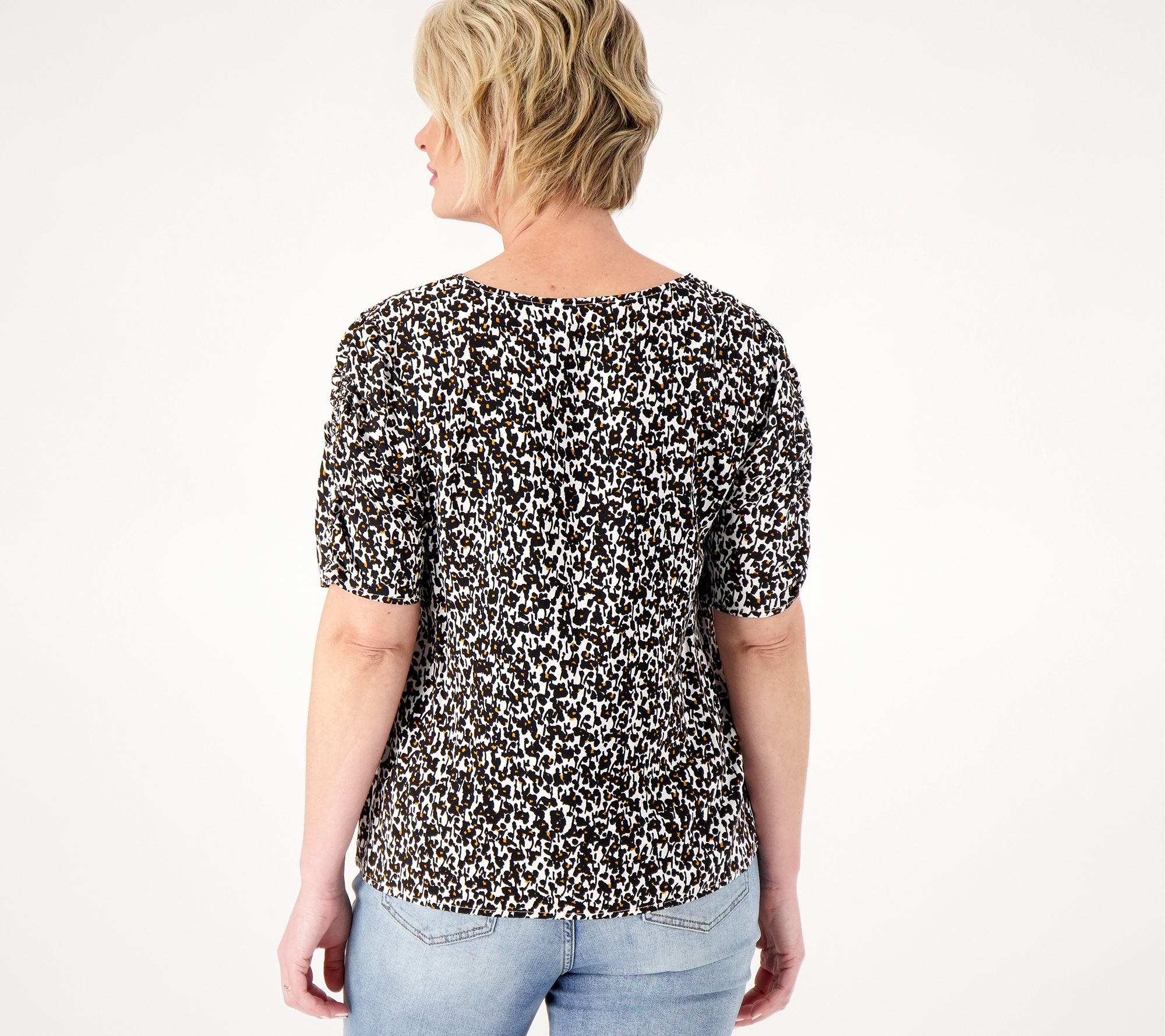 Candace Cameron Bure Printed Blouse with Ruched Detail - QVC.com
