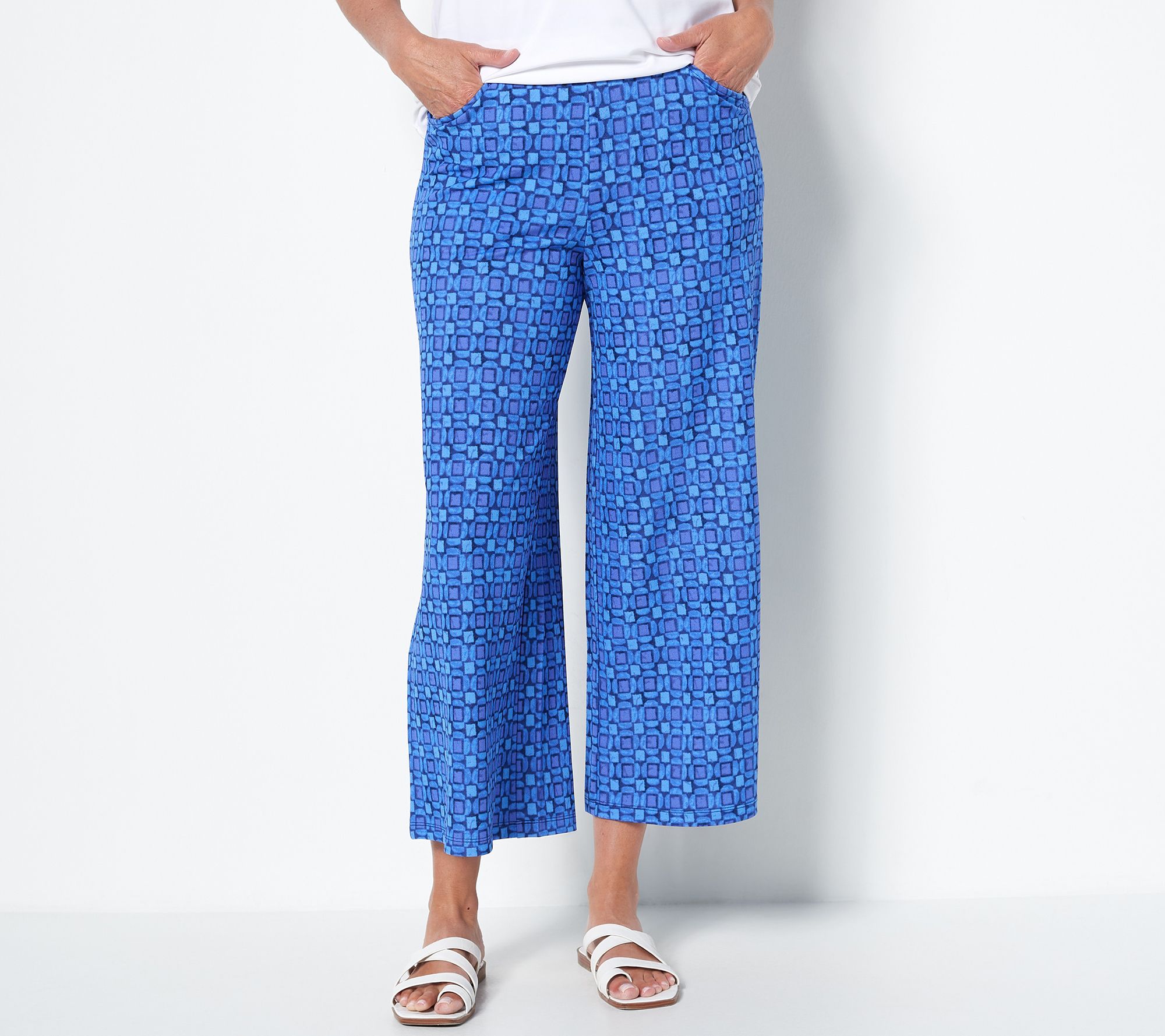 "As Is" Isaac Mizrahi Live Petite Mixed Print Pebble Knit Pant