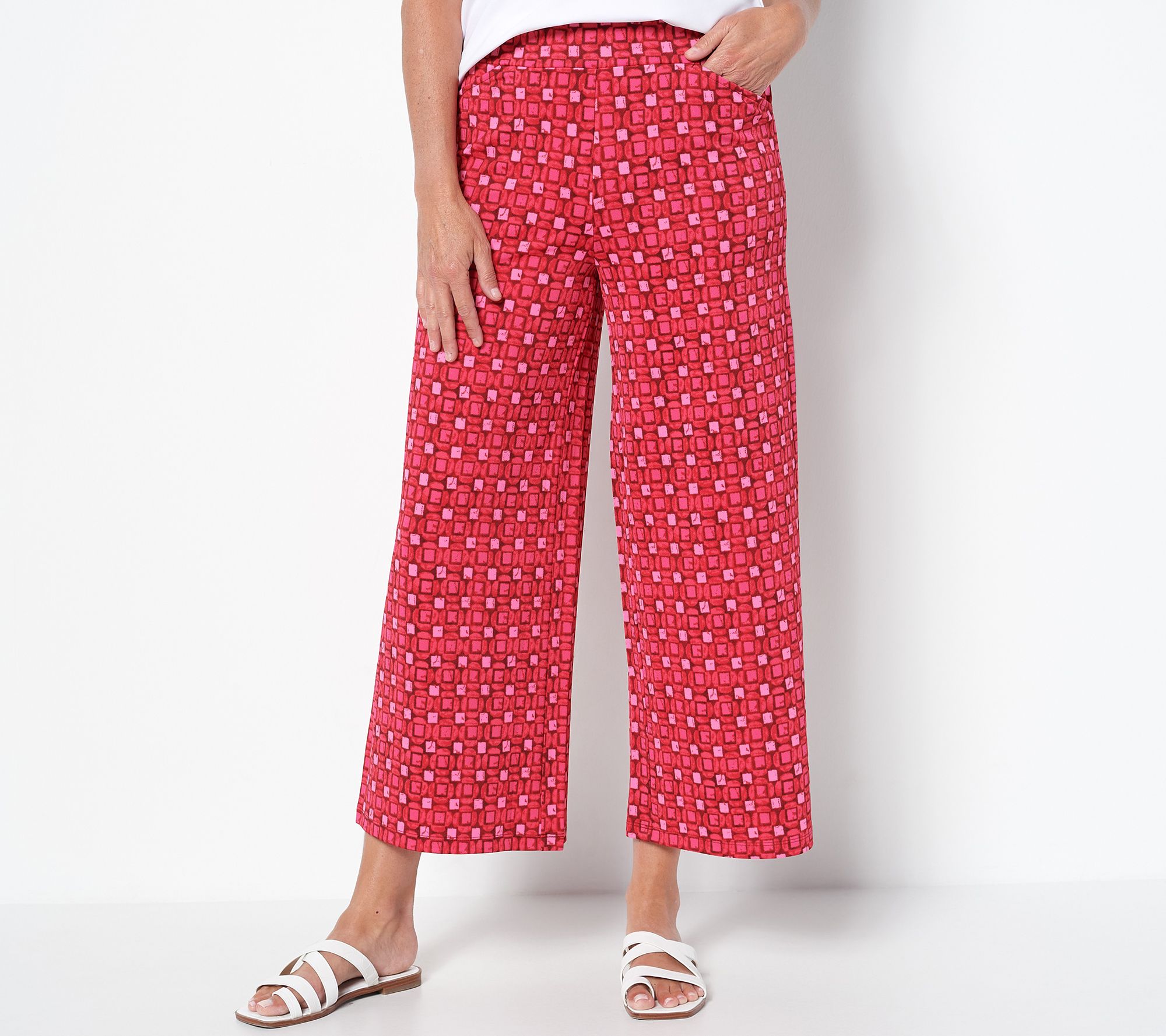 "As Is" Isaac Mizrahi Live Petite Mixed Print Pebble Knit Pant