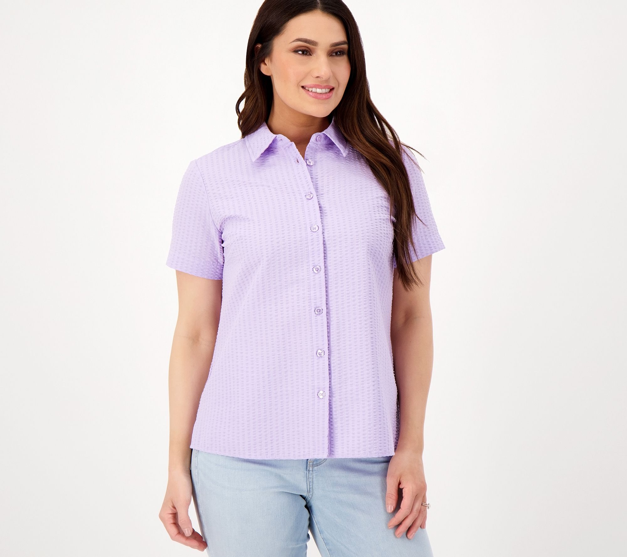 Joan Rivers Seersucker Short Sleeve Button Front Shirt - QVC.com
