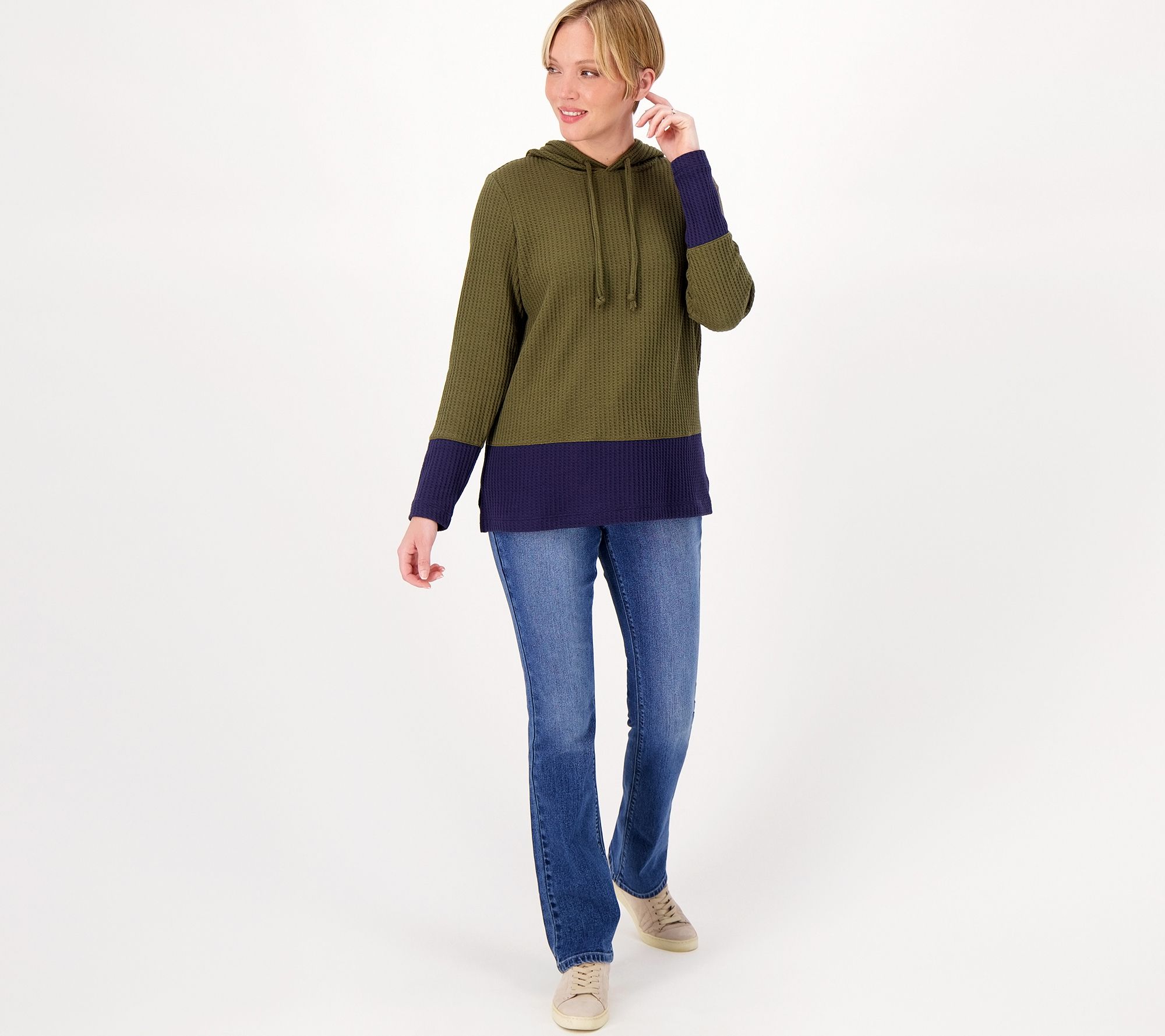 As Is Belle By Kim Gravel Waffle Knit Colorblock Hooded Top