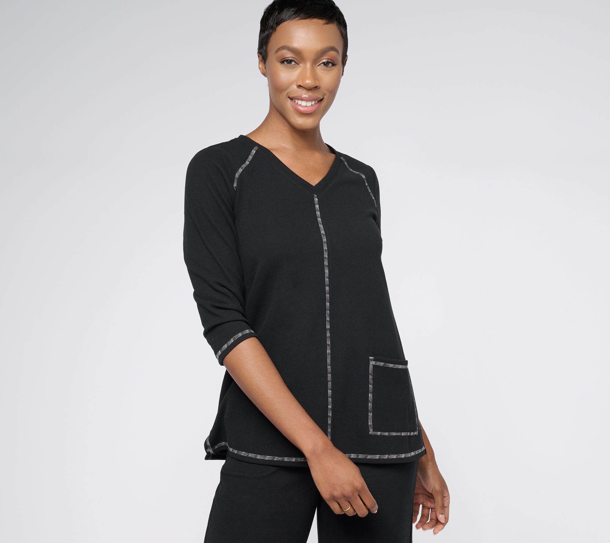 LOGO Lounge by Lori Goldstein 3/4-Sleeve Top with Coverstitch