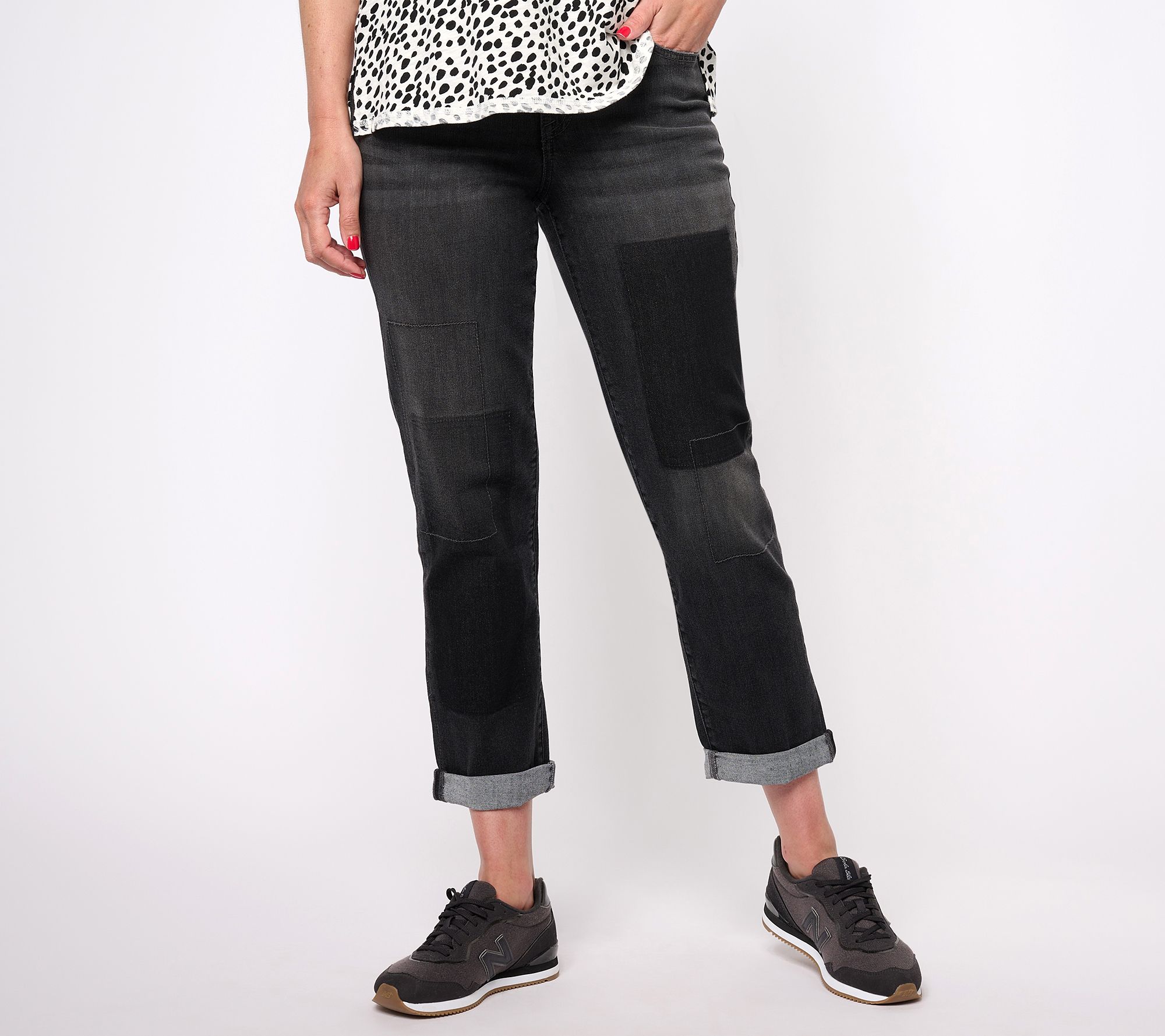 LOGO by Lori Goldstein Regular Shadow Patch Boyfriend Jeans