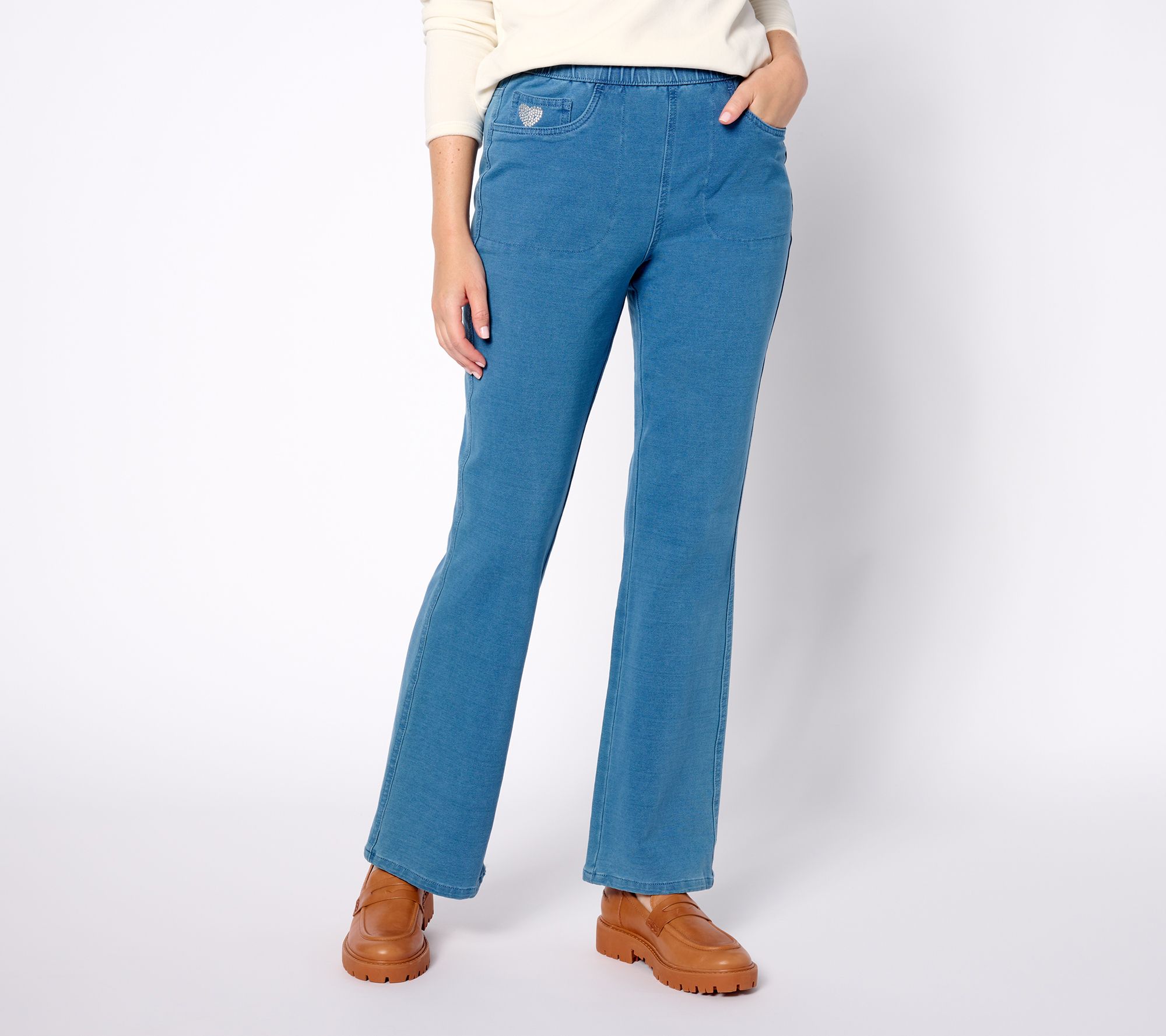 Quacker Factory DreamJeanne Short Pull-On 5 Pocket Bootcut Jeans