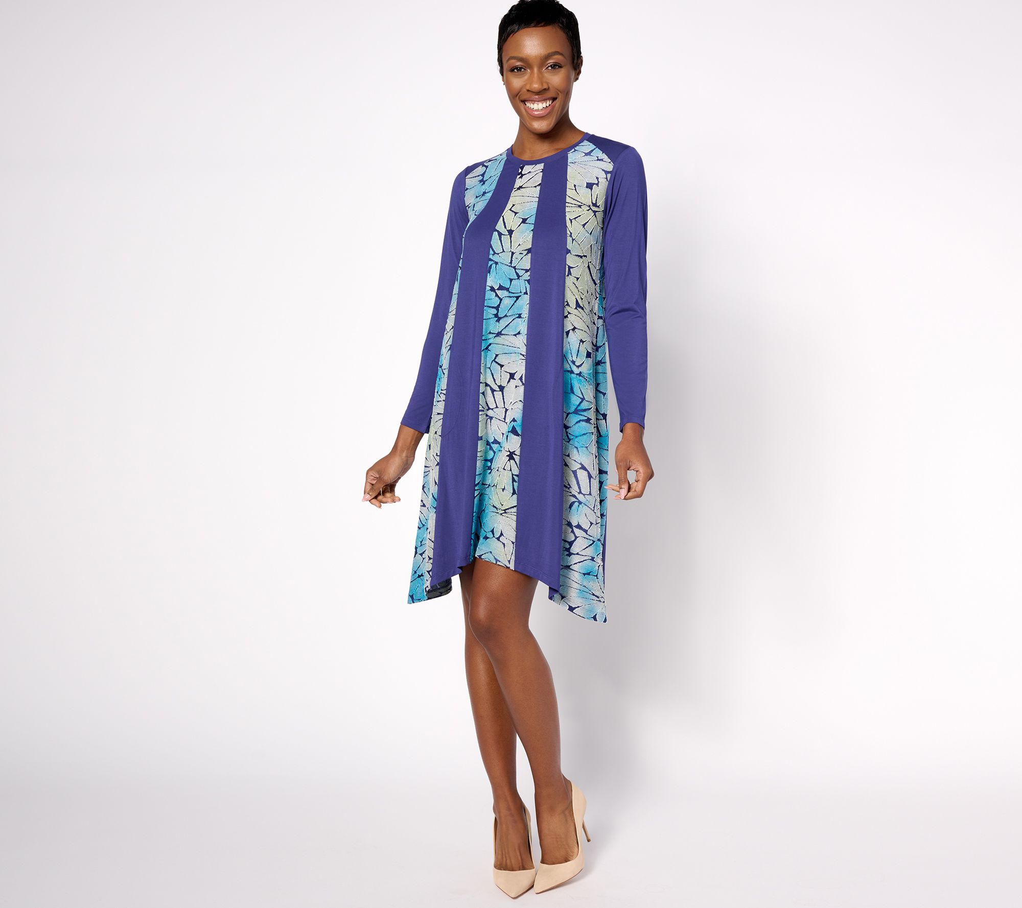 LOGO by Lori Goldstein Regular Knit Pieced Jacquard Dress